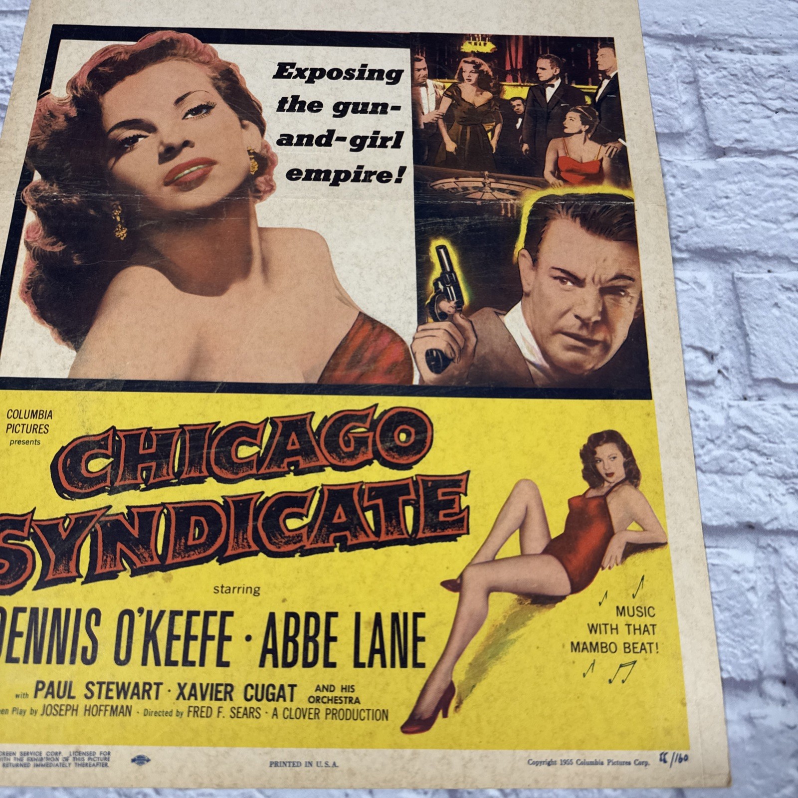 Vintage Chicago Syndicate 1955 Window Card Dennis O’Keefe Abbe Lane Movie Poster