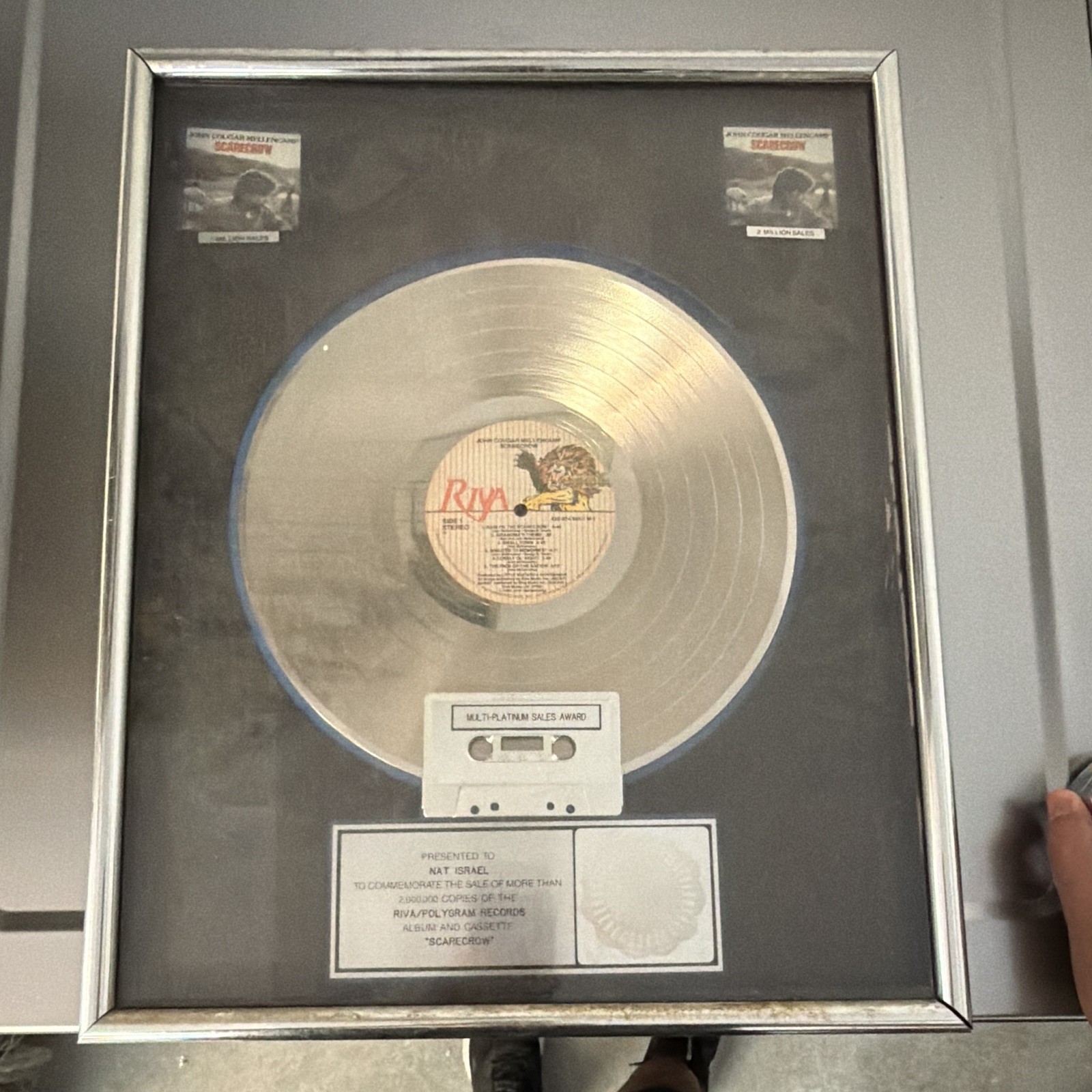 John Cougar Mellencamp Scarecrow RIAA Multi-Platinum Sales Award Framed Plaque