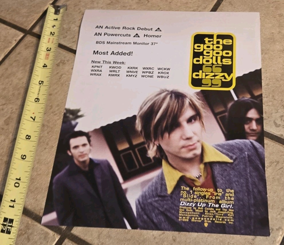Goo Goo Dolls Dizzy Up The Girl VTG 90s PROMO RADIO STATION TRADE AD Poster 9×12