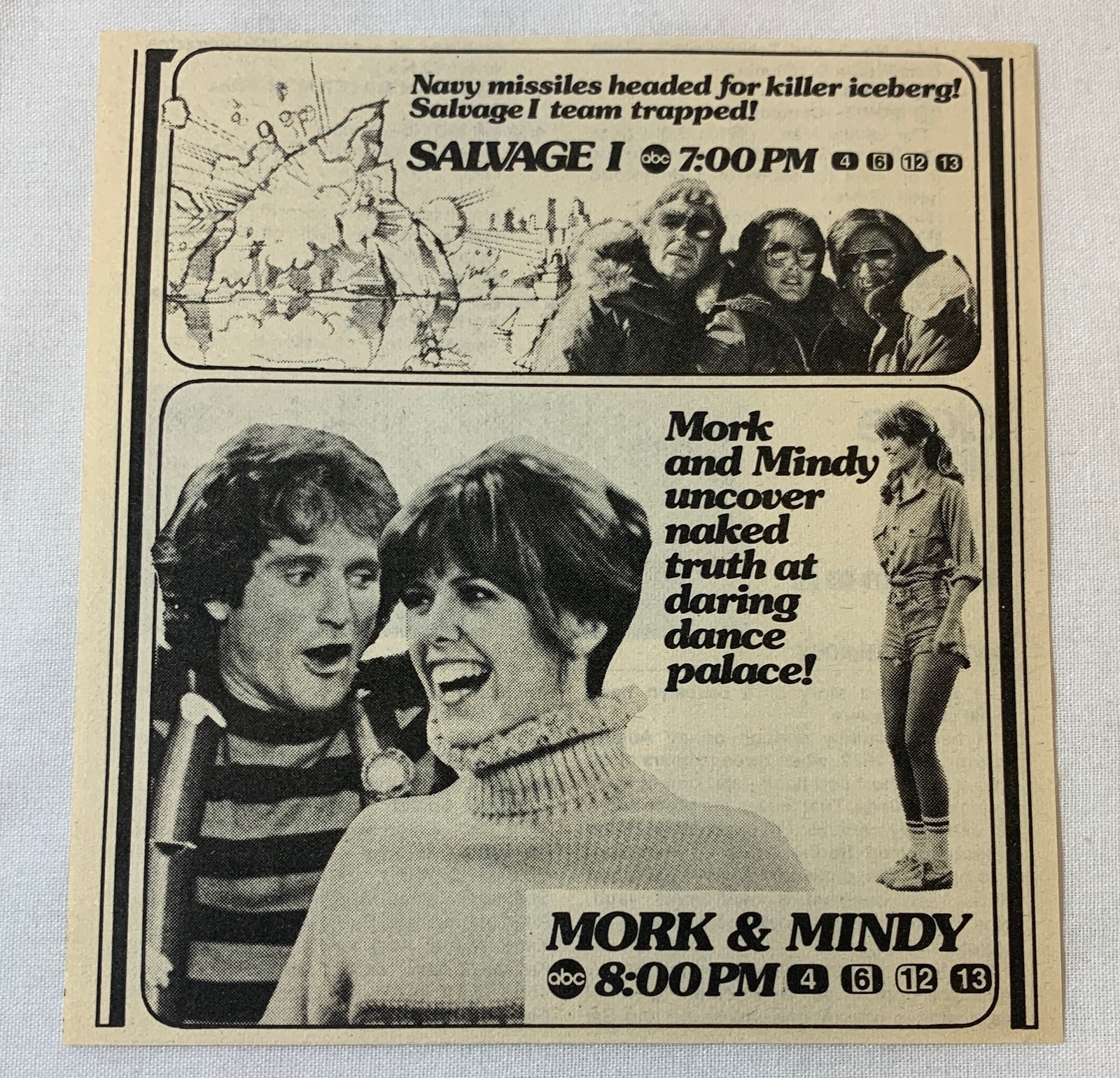 1979 ABC tv ad~ SALVAGE-1 killer iceberg, MORK AND MINDY naked truth