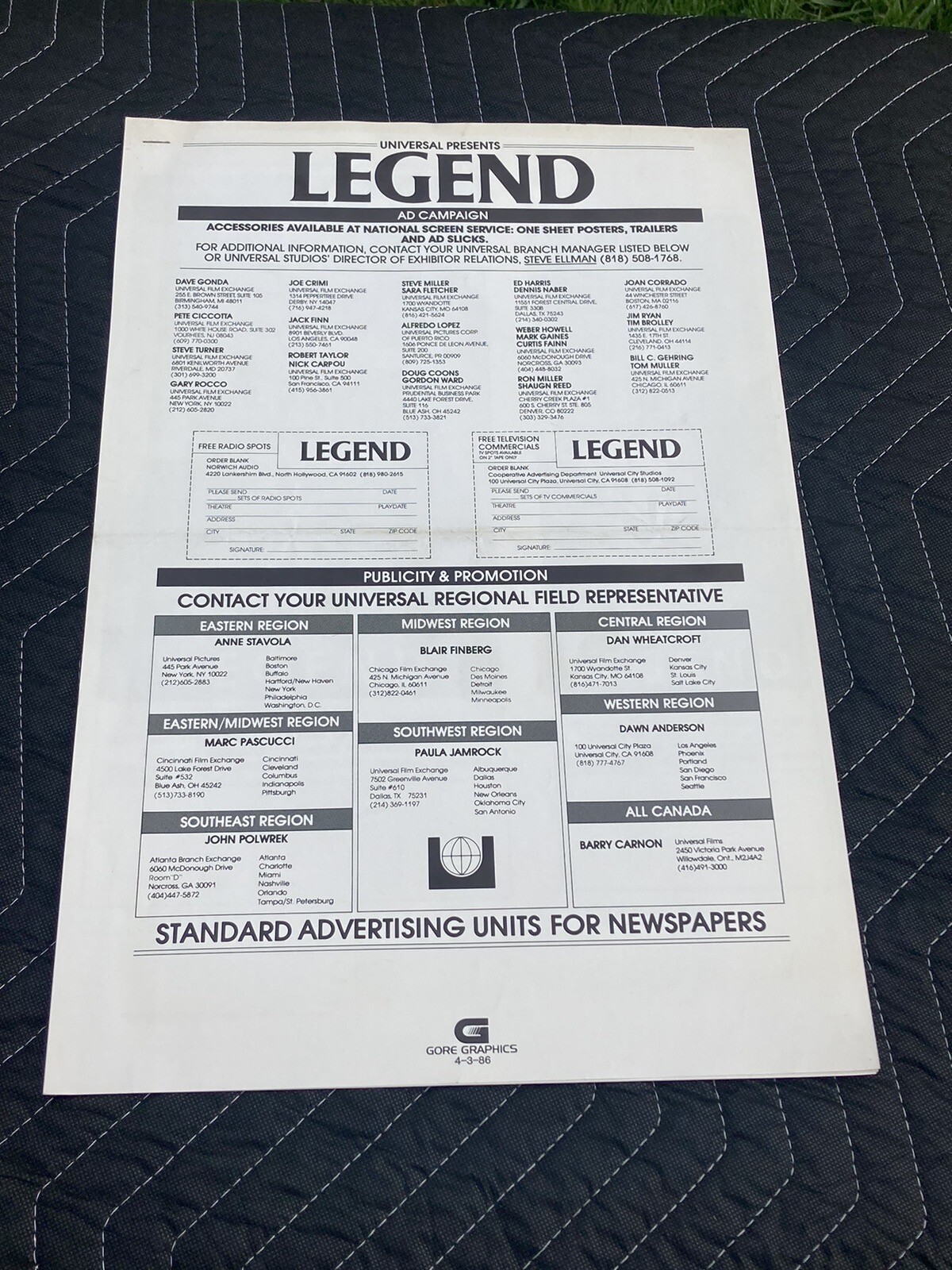 Original 1986 Legend Movie Advertising campaign *RARE*