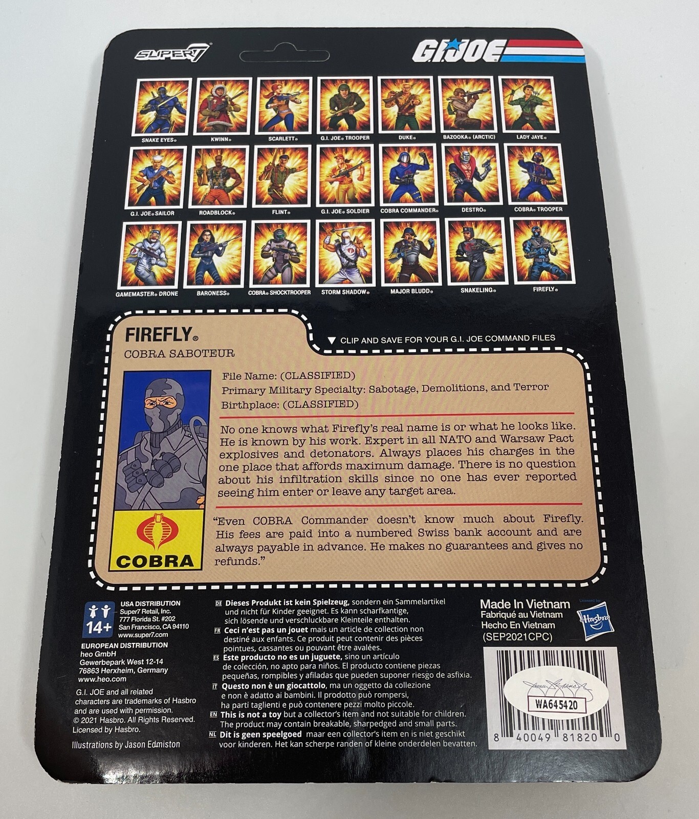 GREGG BERGER Hand Signed GI JOE Firefly Action Figure Autograph JSA COA CERT
