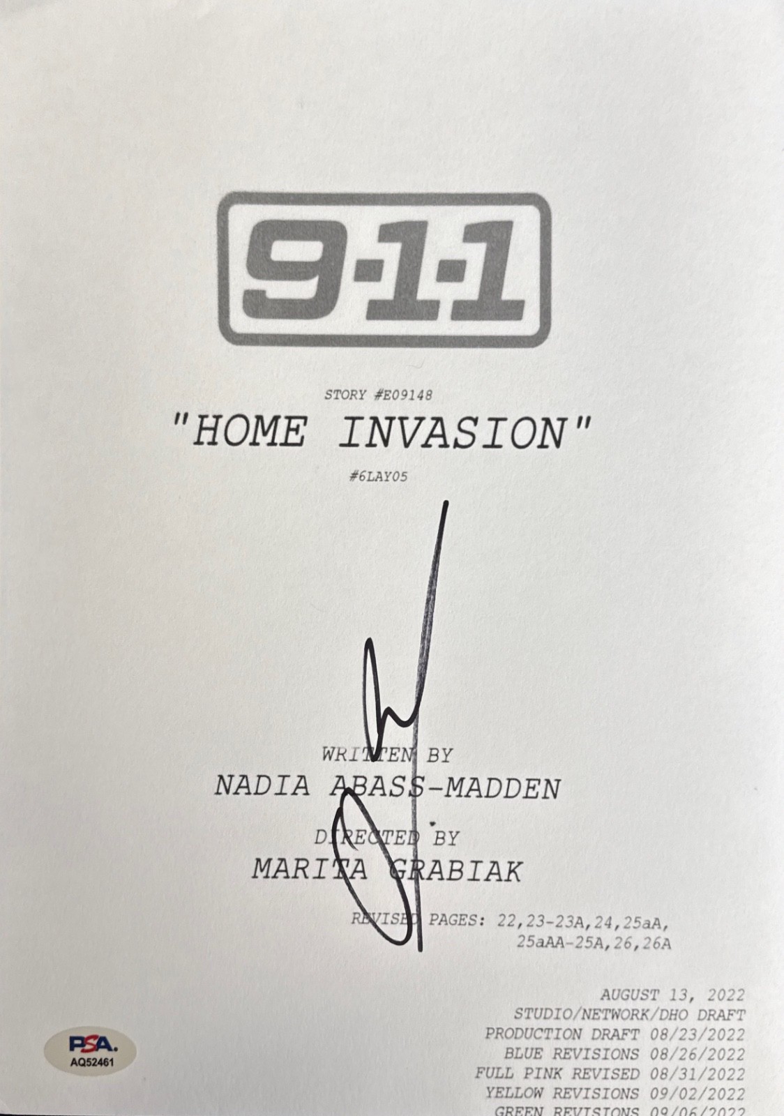 Oliver Stark Signed 8×10 9-1-1 Script Cover Only PSA AQ52461