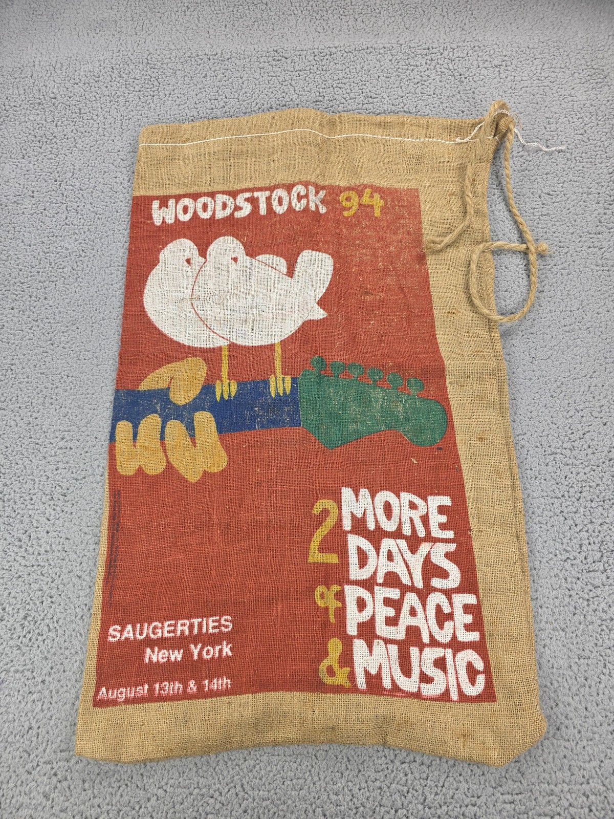 Vintage Woodstock 94 Burlap Drawstring Bag Saugerties NY 2 Days Peace Music