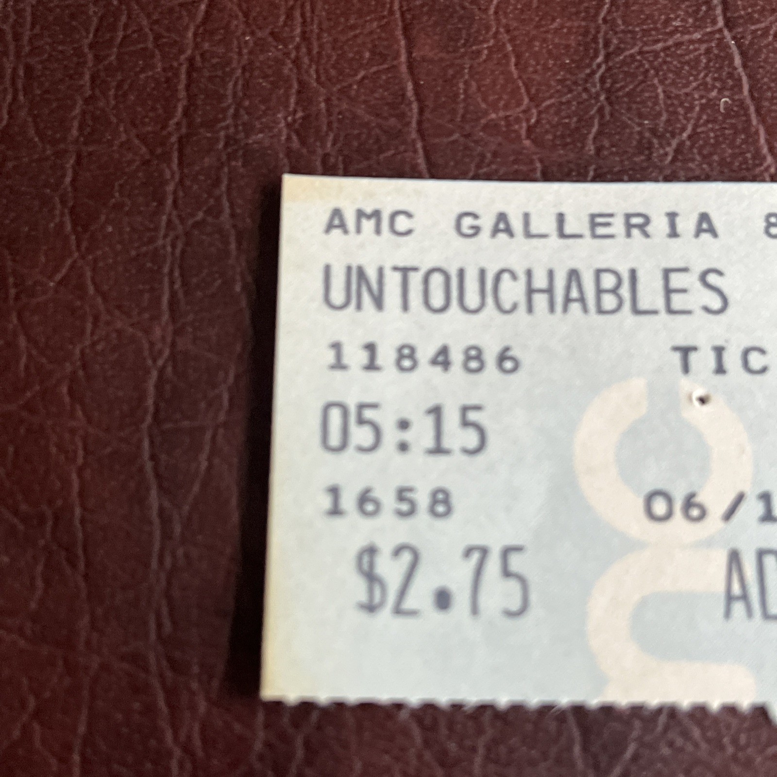 1987 The Untouchables Original Release Movie Ticket Stub 6/13/87 Sean Connery