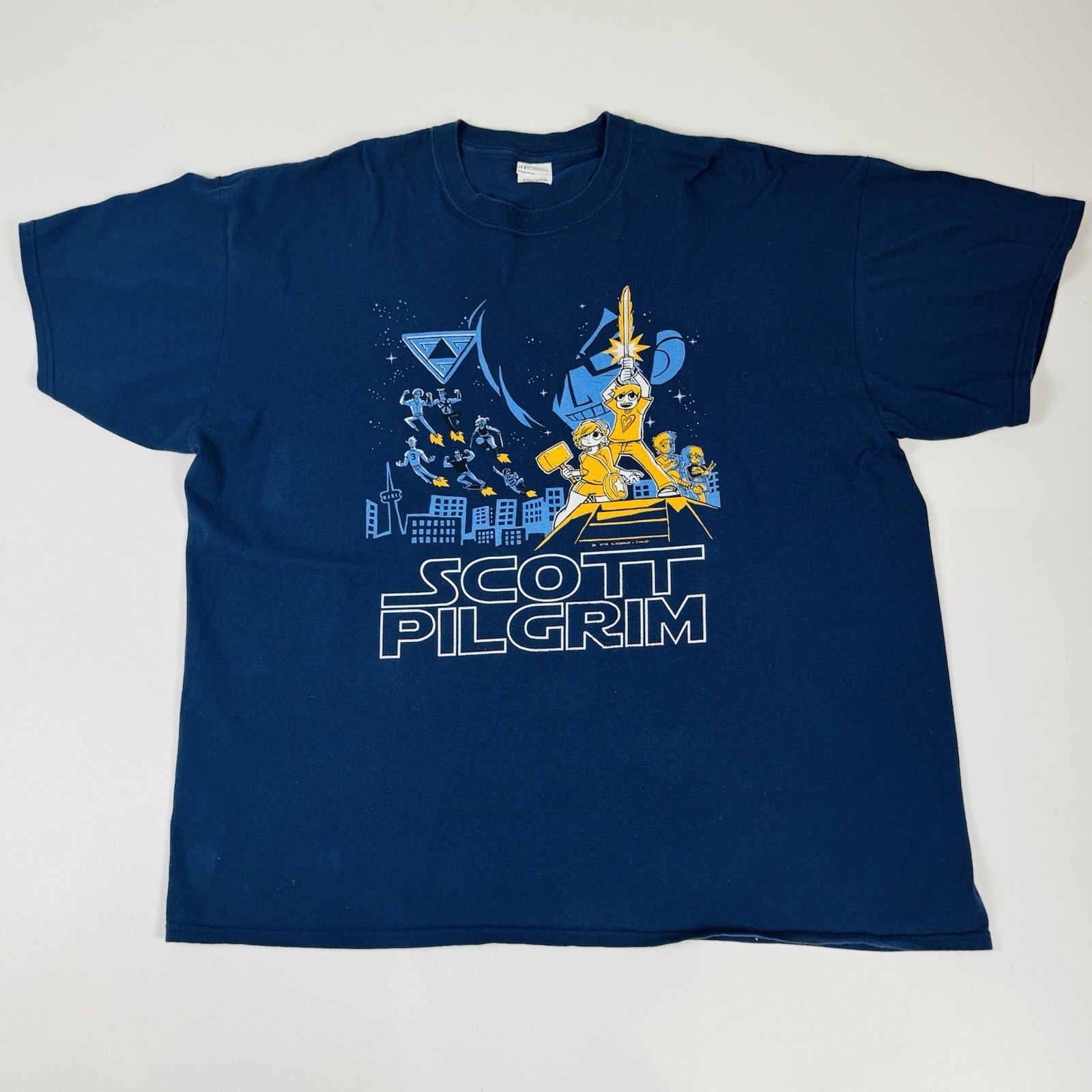 Scott Pilgrim vs The World Graphic T-Shirt Navy Blue ATC 2XL Retro Comic Style