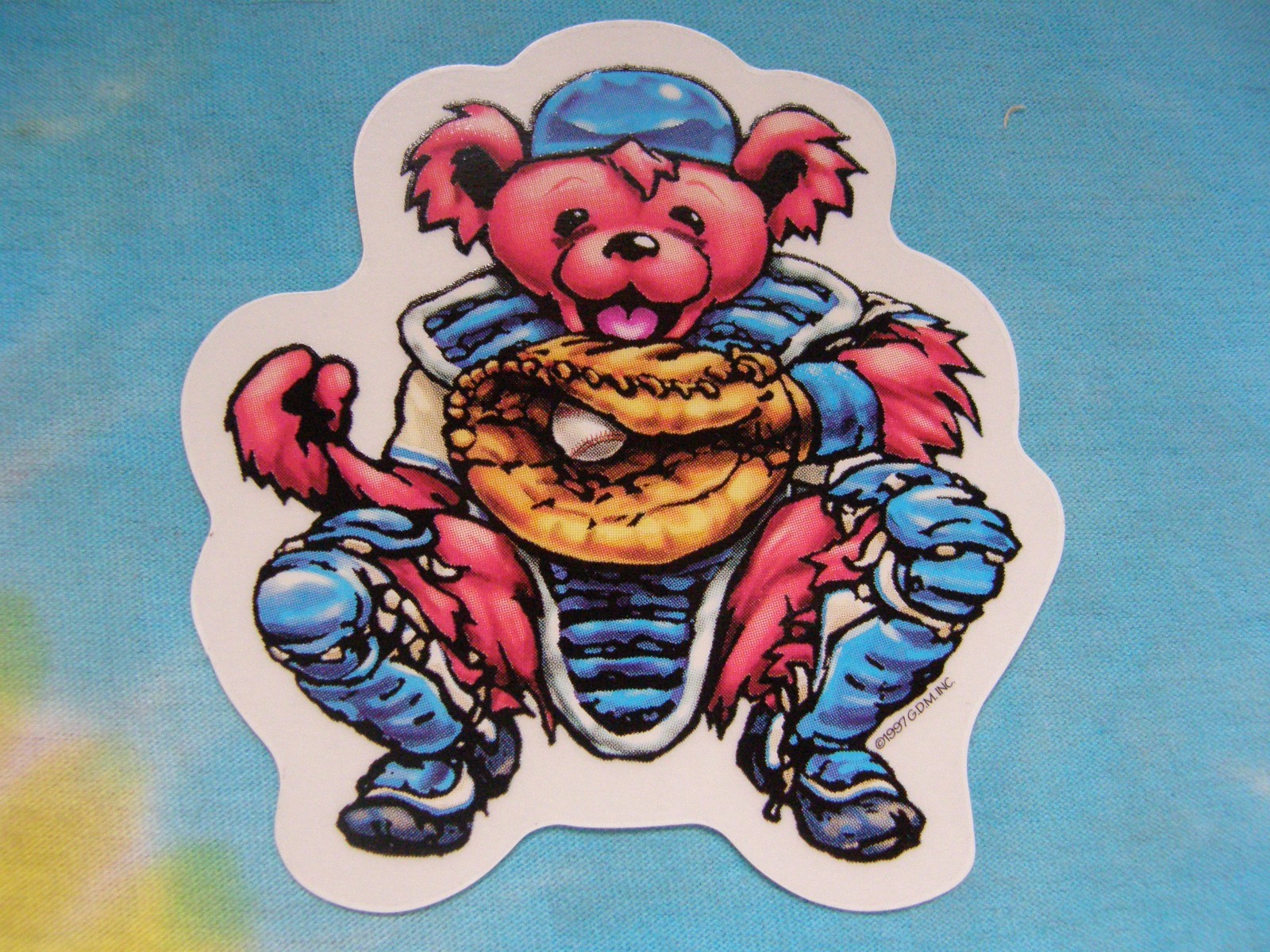Vintage Grateful Dead Dancing Bear Baseball Catcher 4 Inch Window Sticker