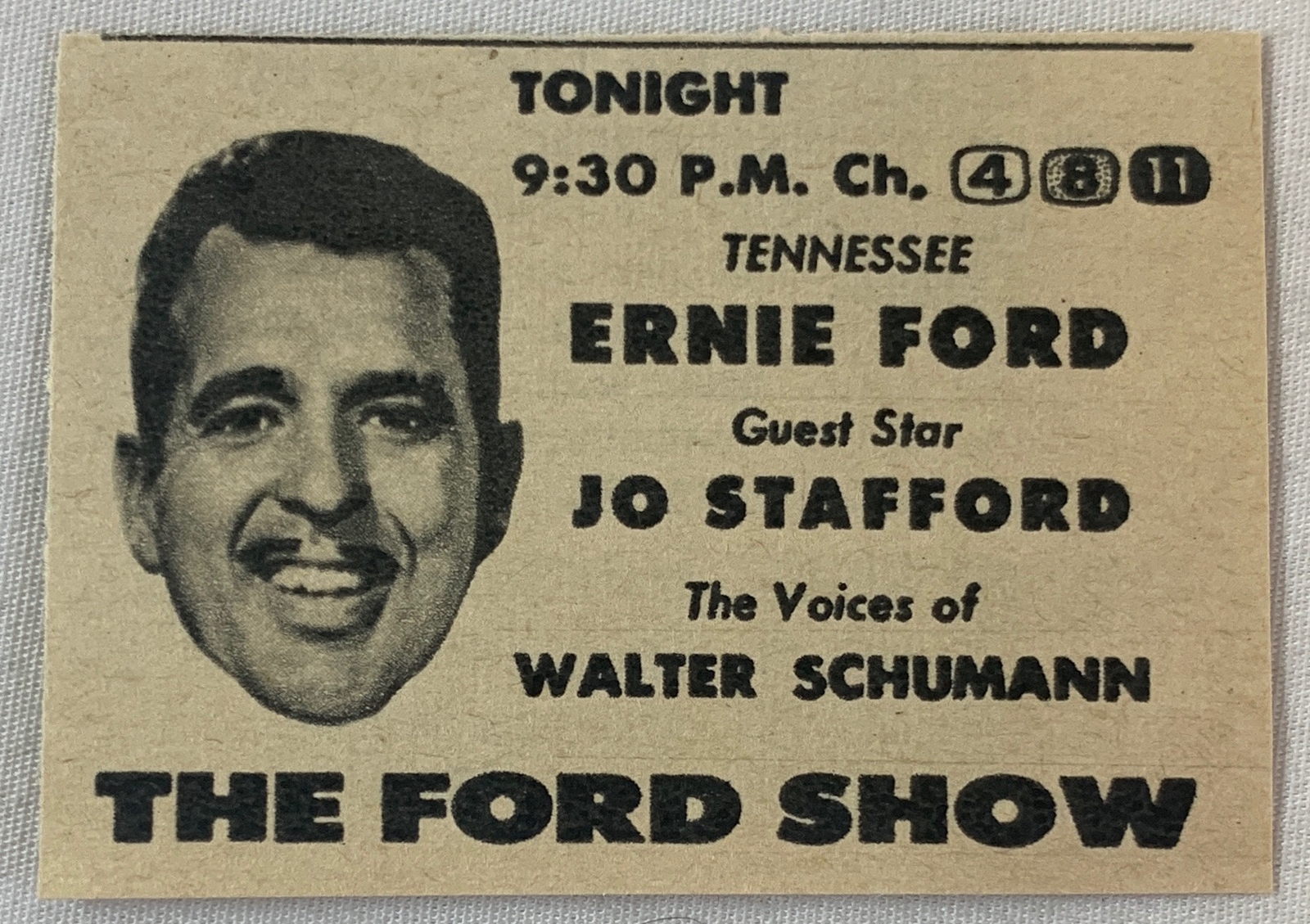 1957 small NBC tv ad ~ THE FORD SHOW Tennessee Ernie Ford