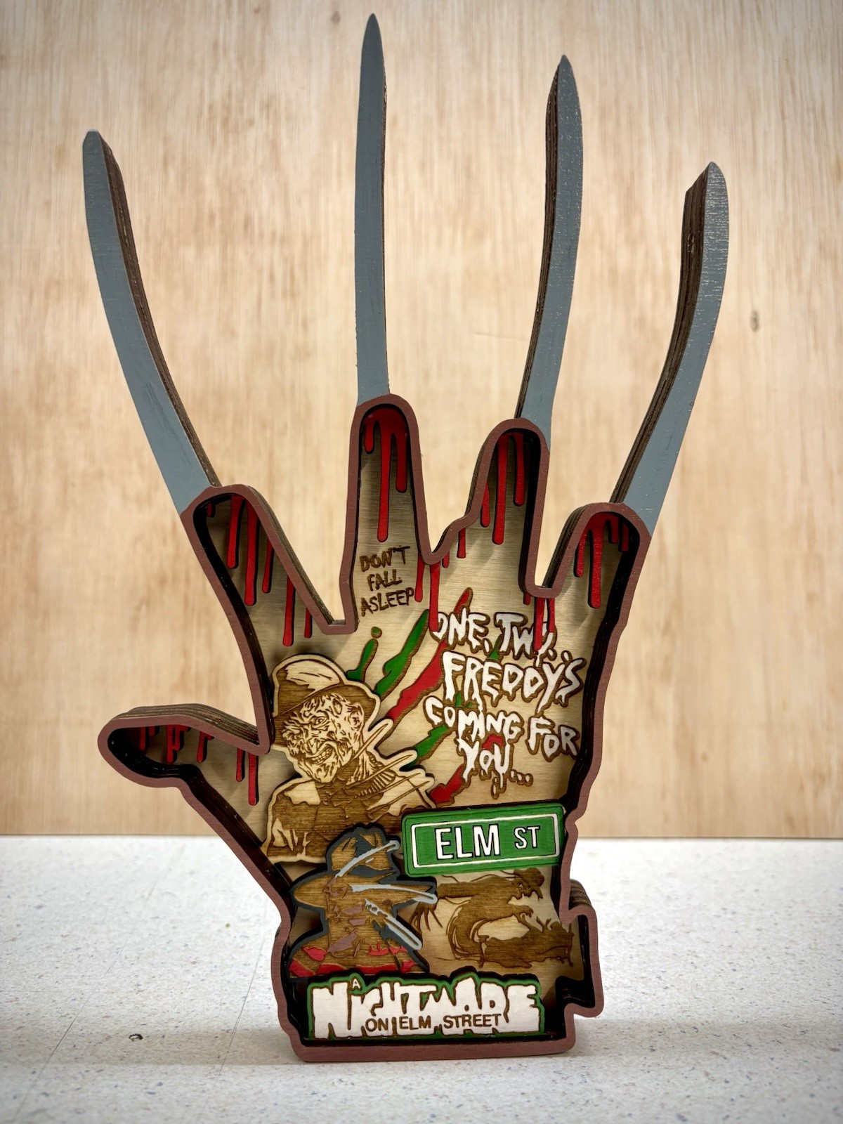 Freddy Krueger A Nightmare On Elm Street Layered Wood Art Horror Decor Wall Art