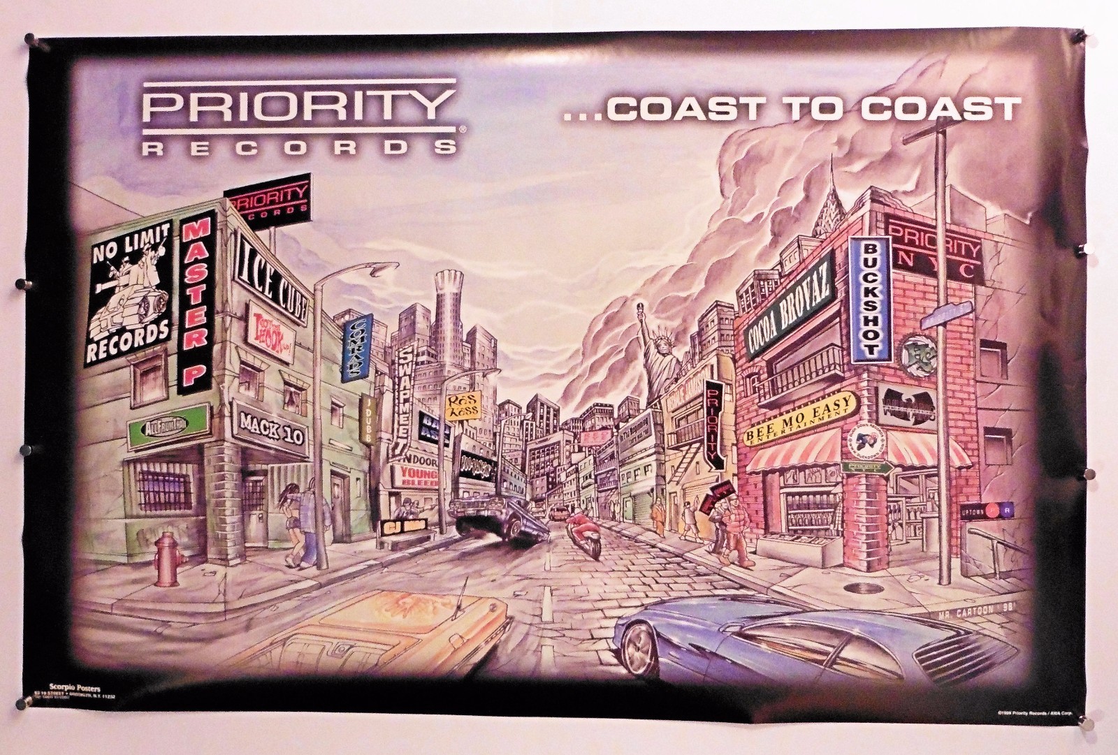 COAST TO COAST – PRIORITY RECORDS – rare vintage poster 22″ X 34.5″ NOS (b18)
