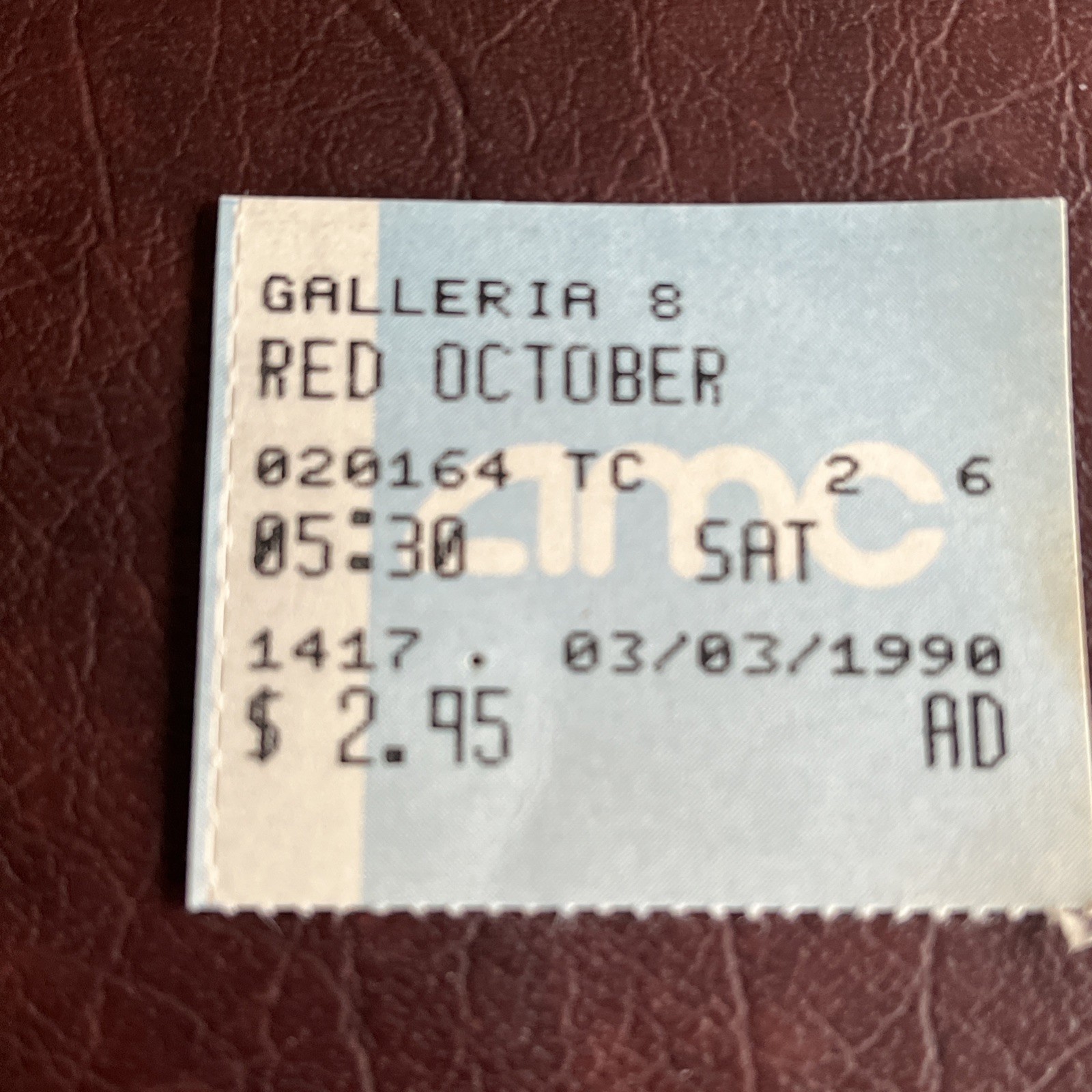 1990 The Hunt For Red October Original Movie Ticket Stub Second Day 3/3/90