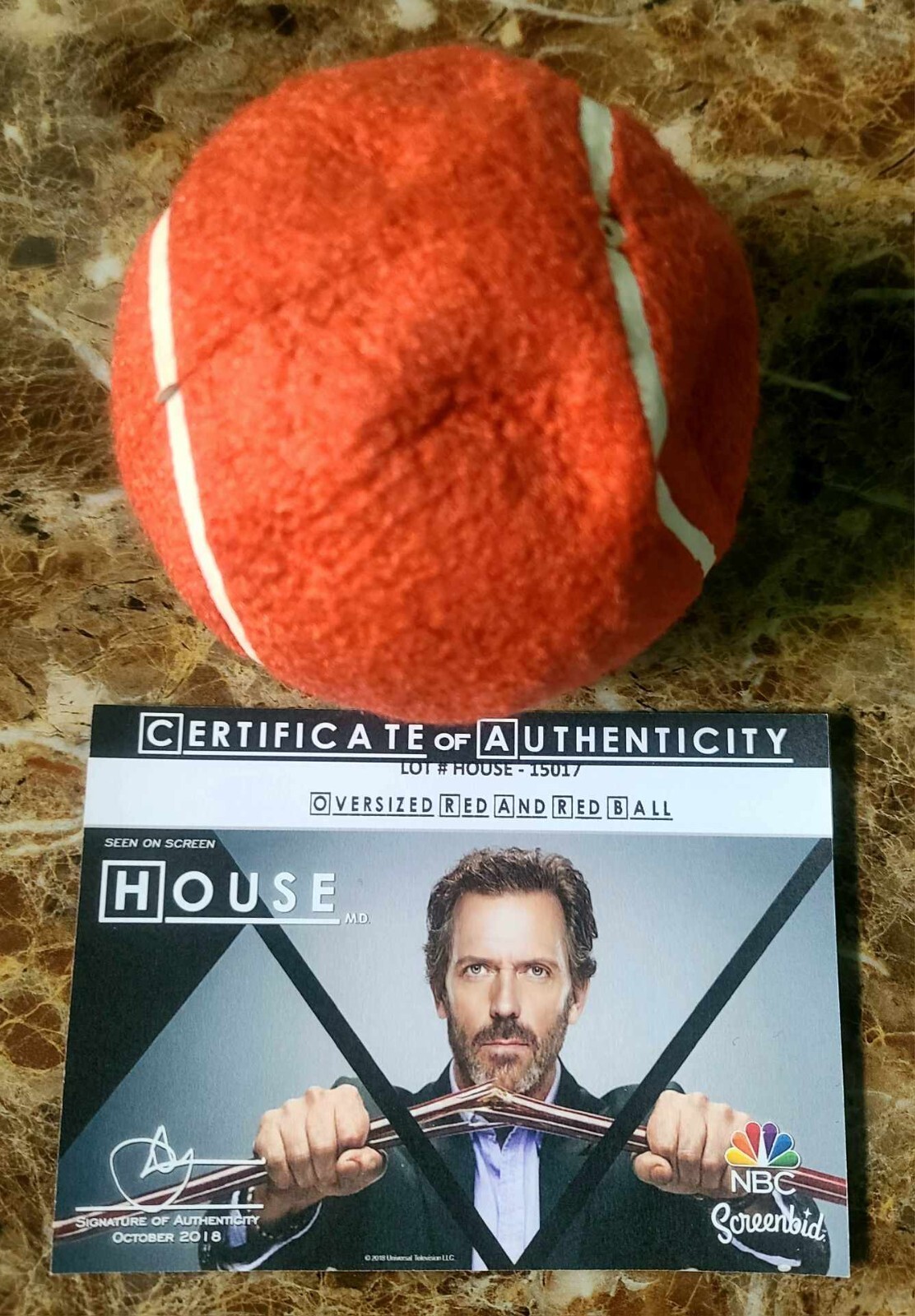 Updated — HOUSE MD: (Dr.) Hugh Laurie Red/Red Prop Ball Studio COA (See VIDEO)