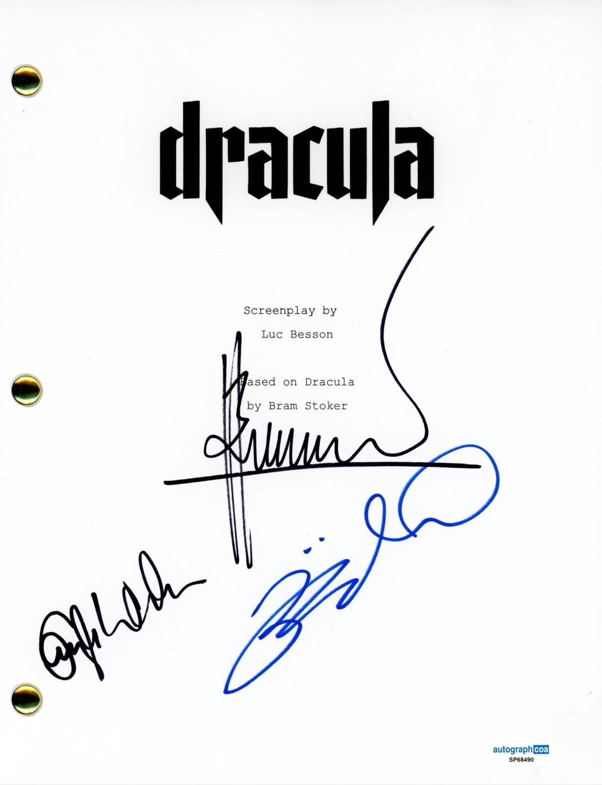 Dracula A Love Story Cast Signed Movie Script Luc Besson Christoph Waltz x3 ACOA