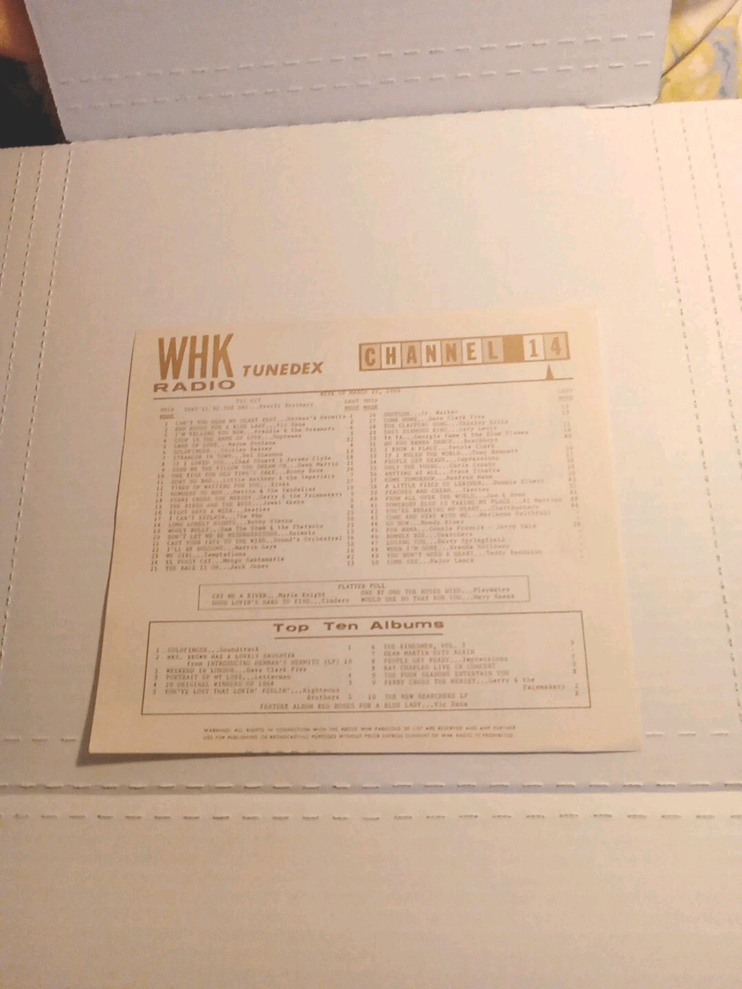 1965 WHK RADIO STATION RECORDS SURVEY MINT CLEVELAND OHIO Herman Hermits #1