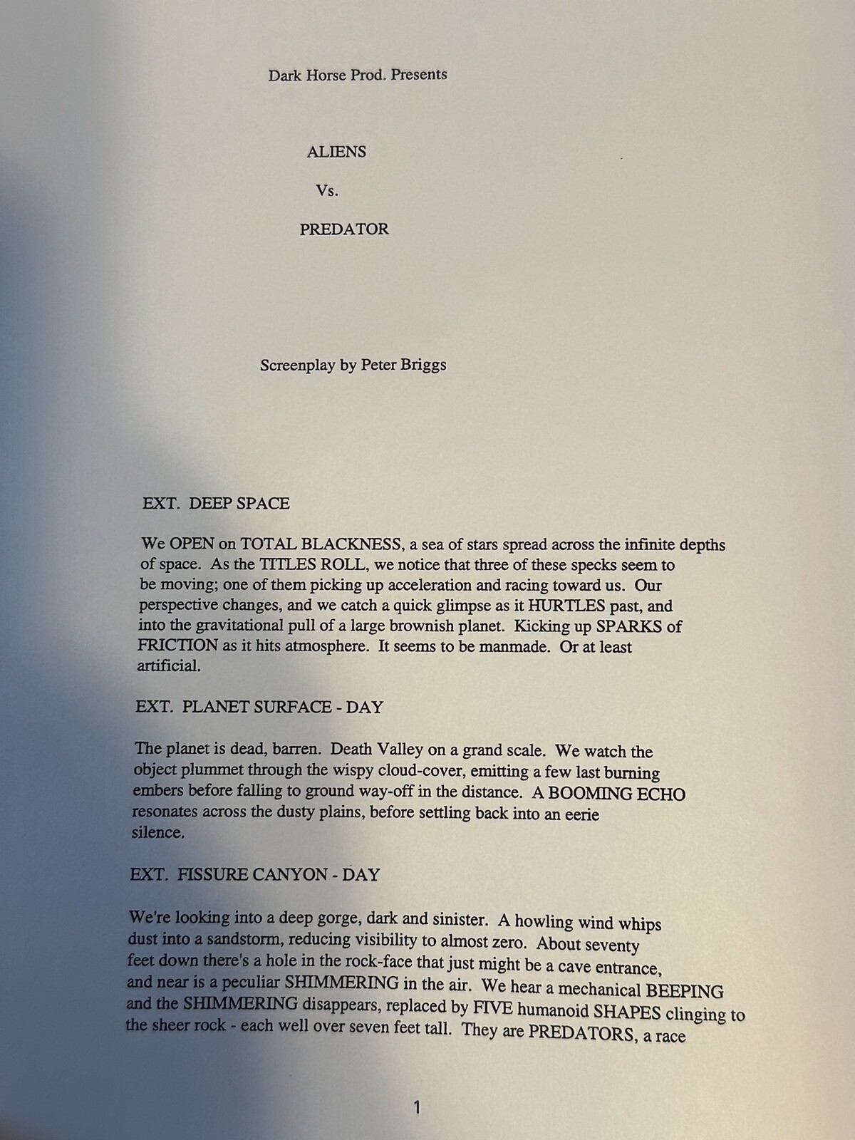 ALIENS VERSUS PREDATORS A SCREENPLAY BY PETER BRIGGS Script!!!!!!!