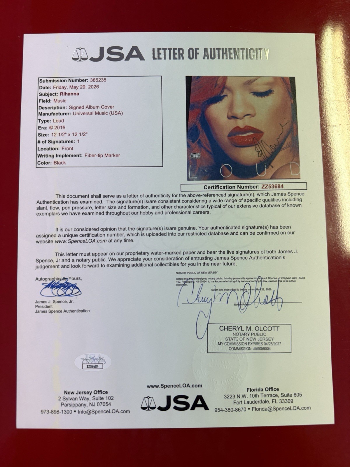 Rihanna Signed Autographed Loud Record Album LP Vinyl JSA COA LOA Rare