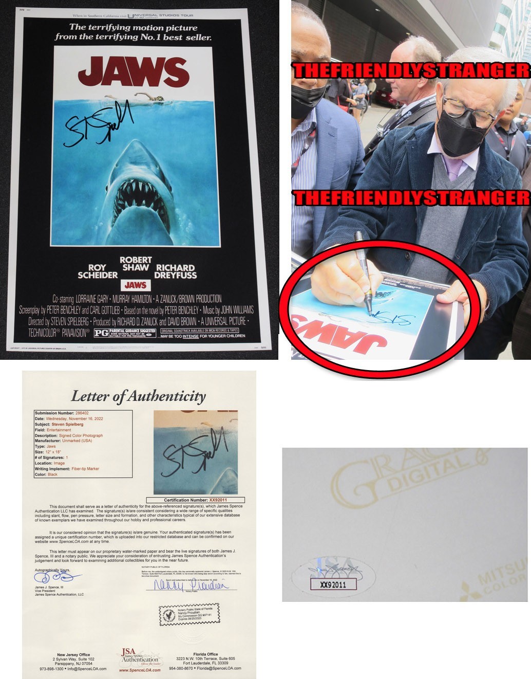 Steven Spielberg signed “JAWS” 12×18 Photo EXACT PROOF Disclosure Day JSA LOA