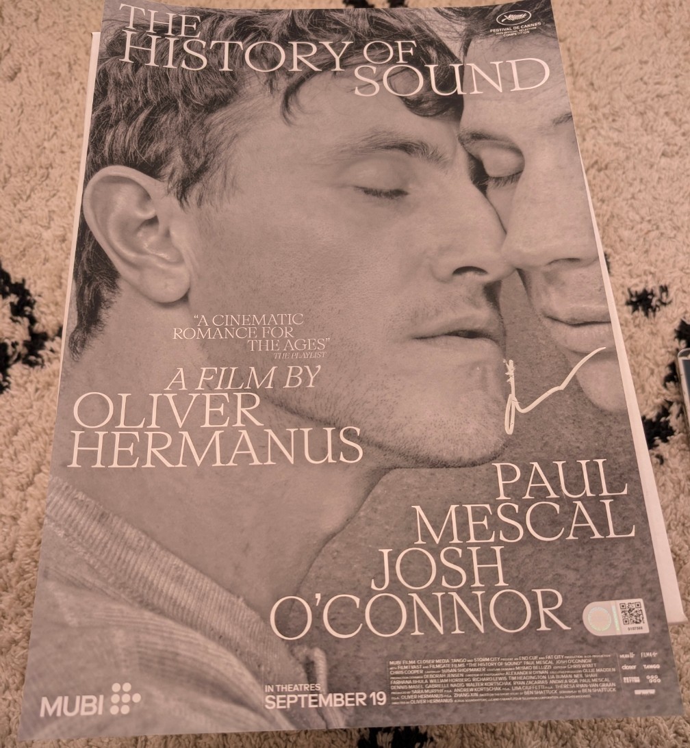 JOSH O’CONNOR signed 12X18 PHOTO The History of Sound poster SWAU Coa