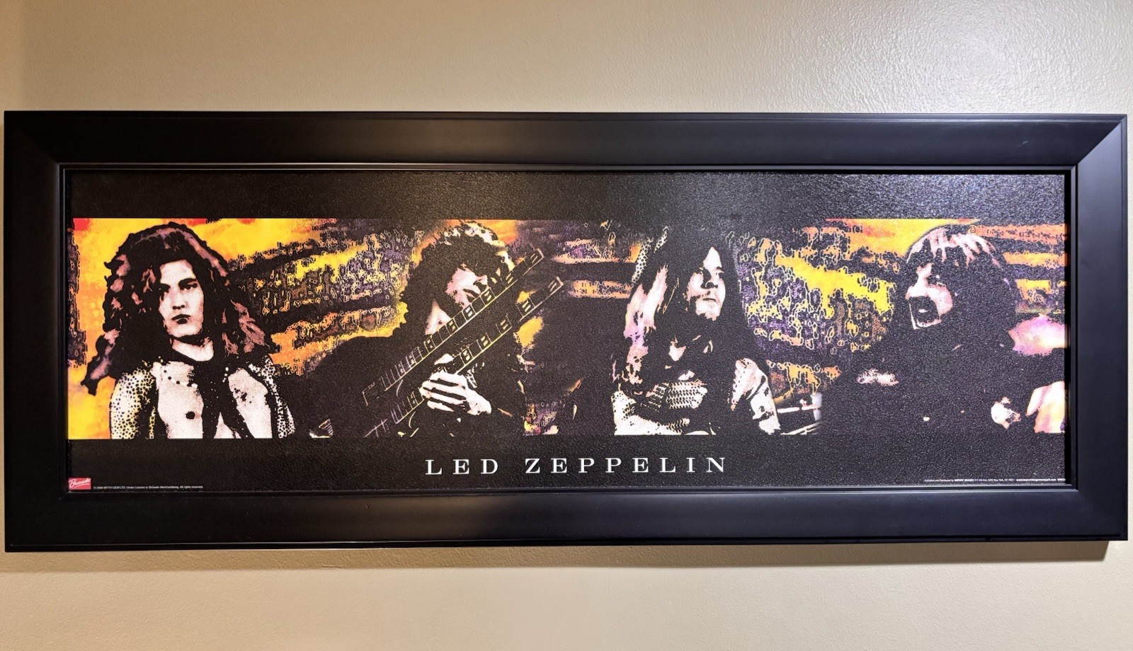 Led Zeppelin 36×12 Art Print of Band – Black Wood Frame