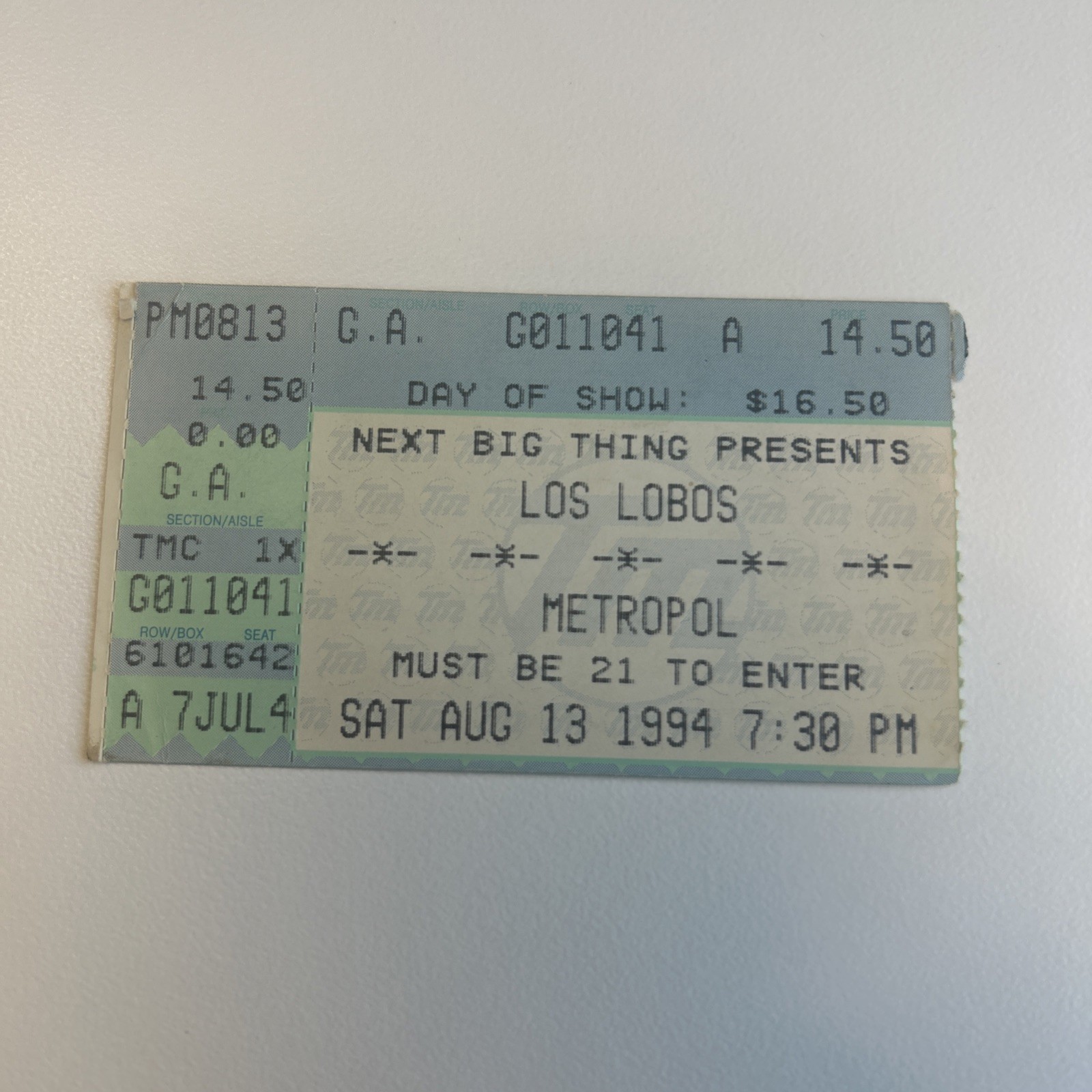 1994 Los Lobos Concert Ticket Stub 8/13 Metropol Dallas Texas