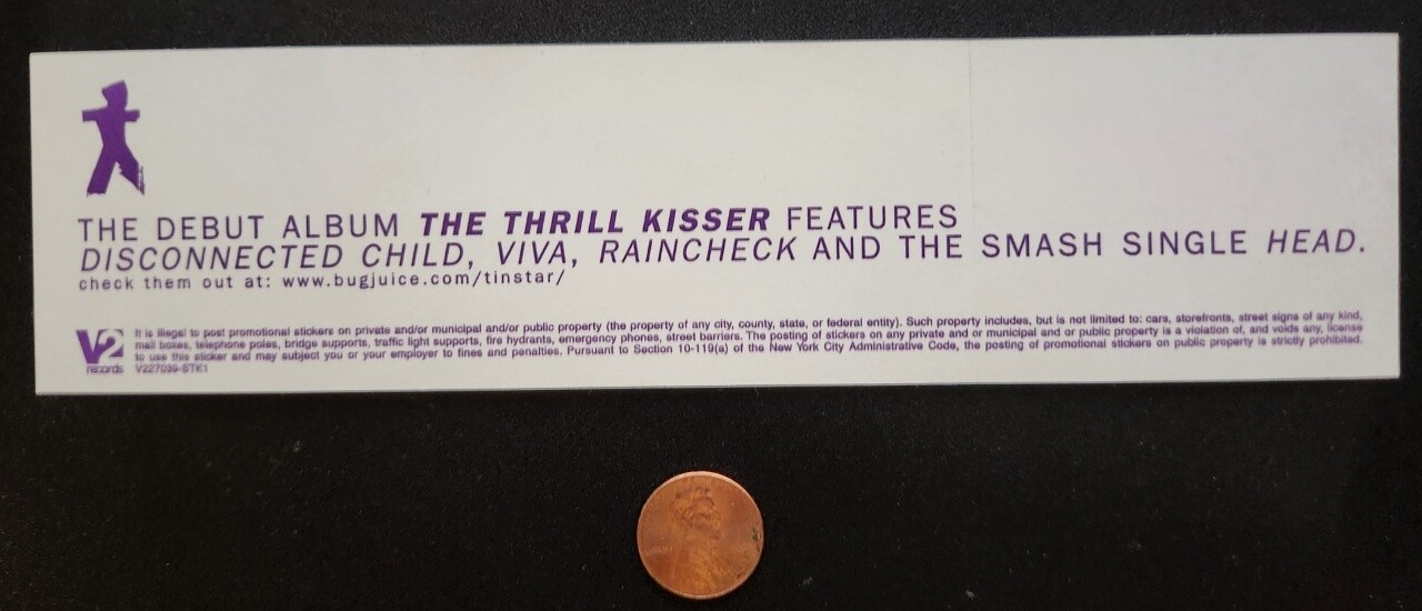 Tin Star 1999 The Thrill Kisser Promotional Sticker Flawless New Old Stock