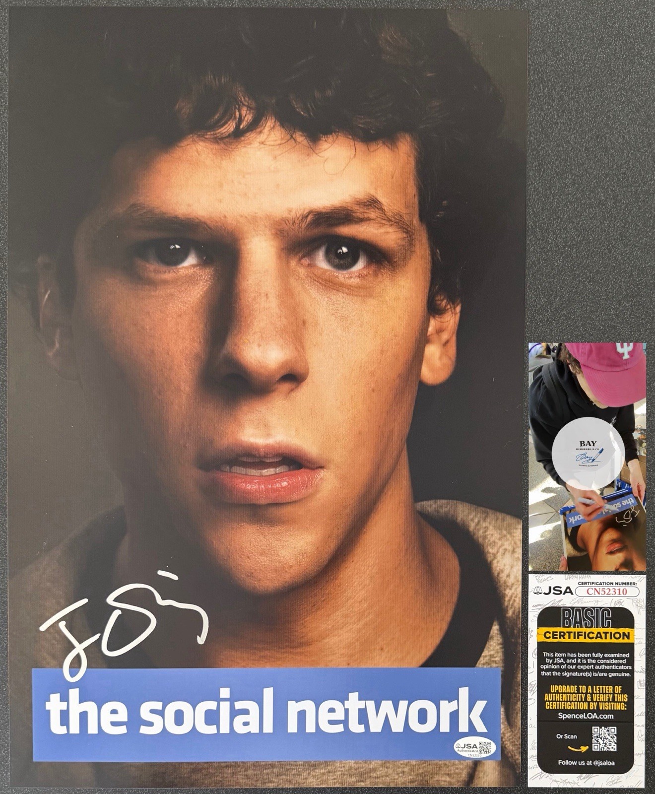 JESSE EISENBERG SIGNED ‘THE SOCIAL NETWORK’ 12X18 MOVIE POSTER PROOF JSA COA