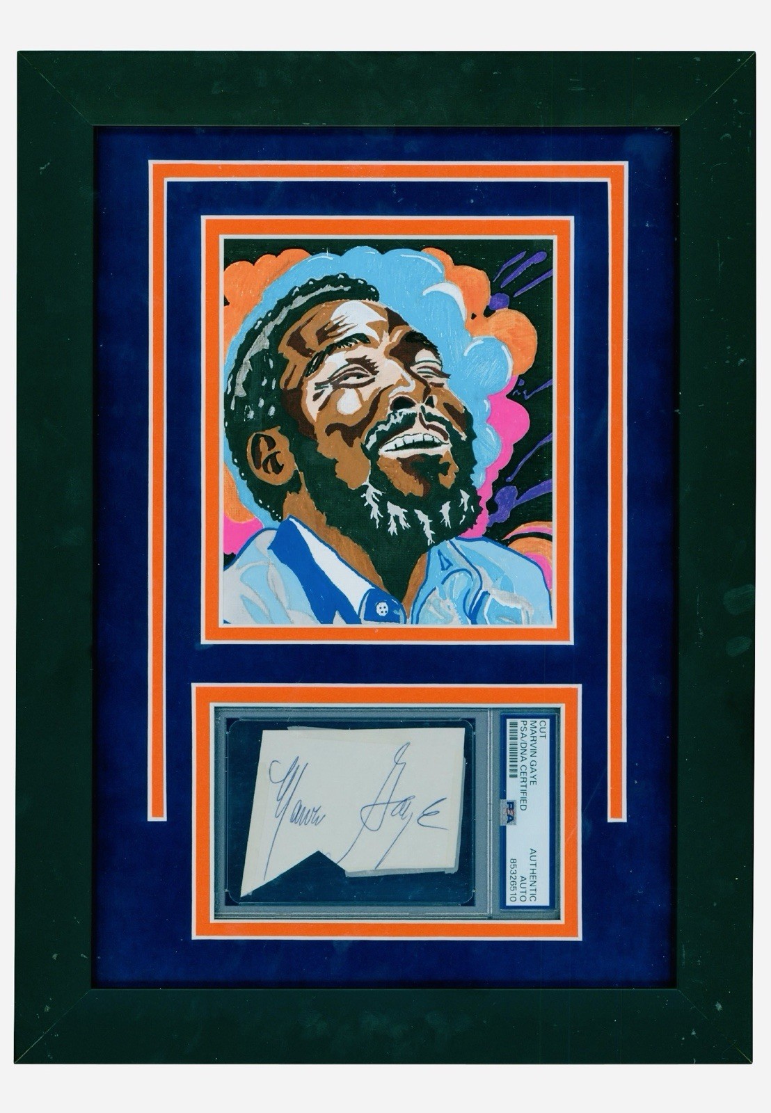 Marvin Gaye Signed Autographed Cut Display w/ Andy Cohen Original Art PSA/DNA