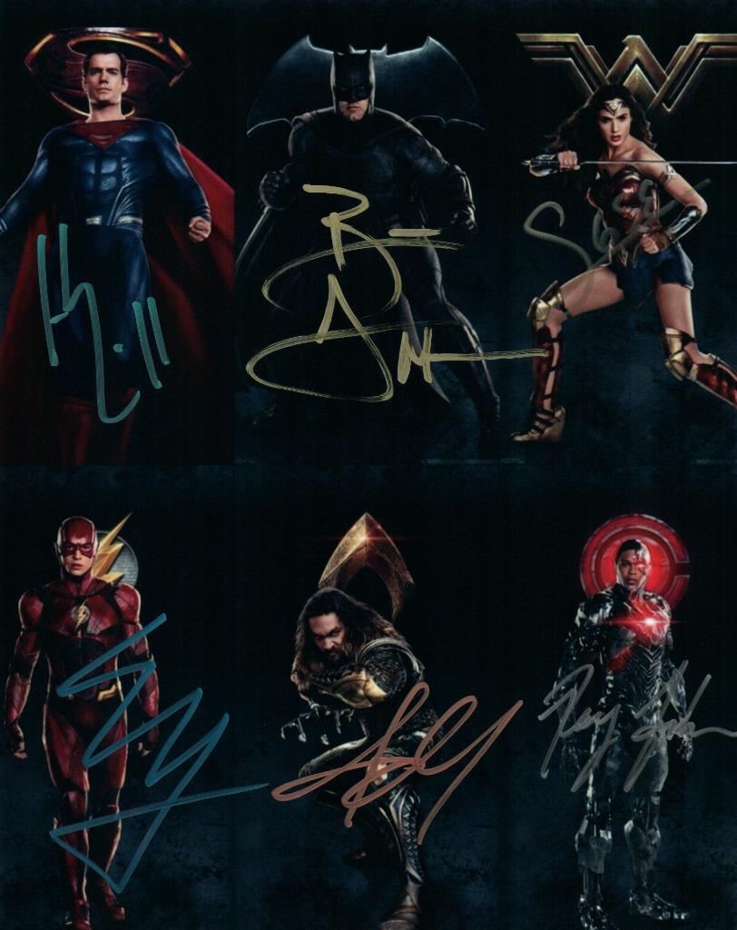Jason Momoa Cavill Gadot Affeck Fisher Miller Signed 8×10 Photo autographed COA