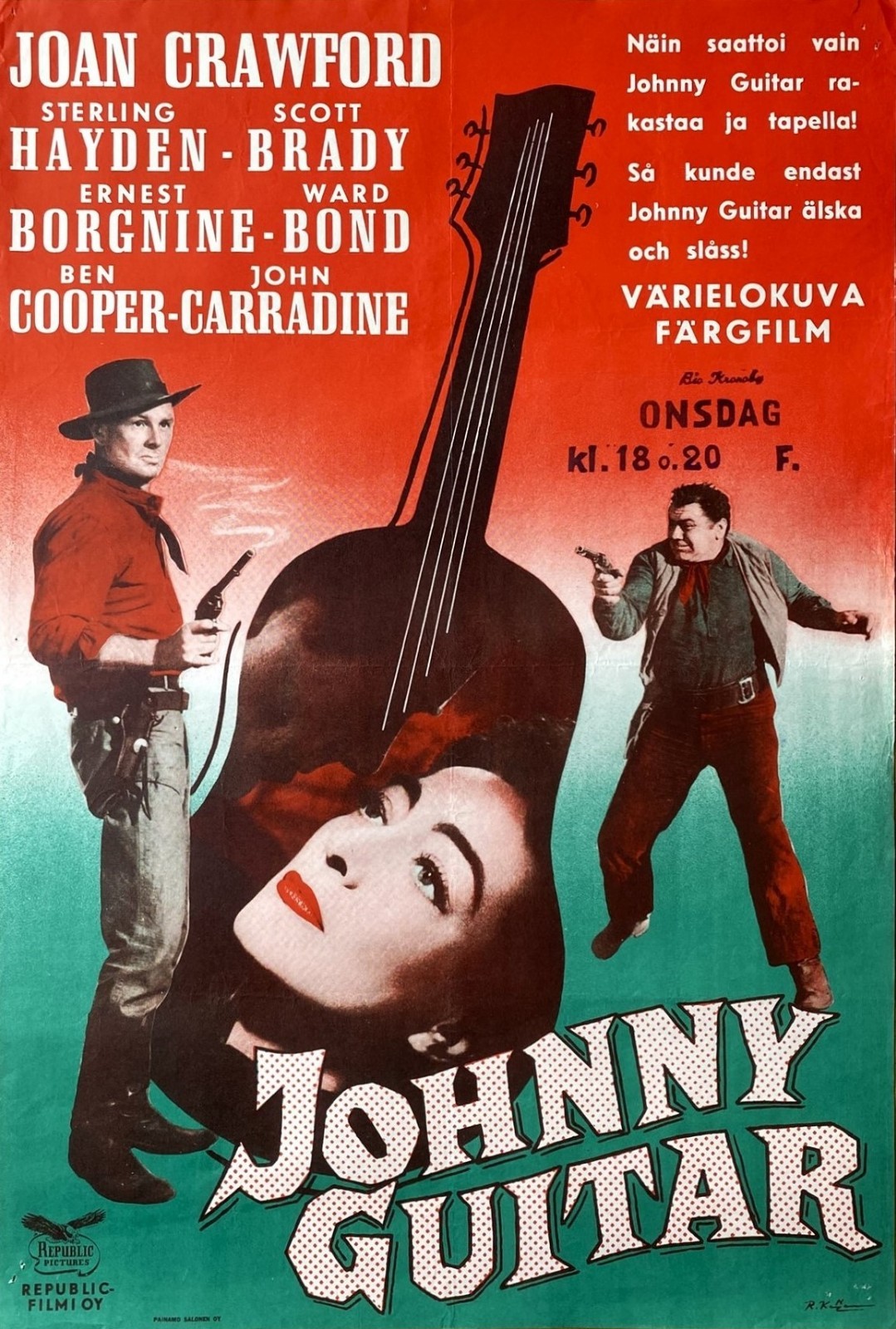 JOHNNY GUITAR (1954) Joan Crawford Nicholas Ray – Original Finnish Movie Poster