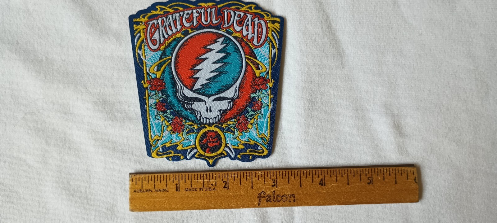 Grateful Dead Steal Your Face Roses Red Dancing Bear 3.5 Inch Iron On Patch