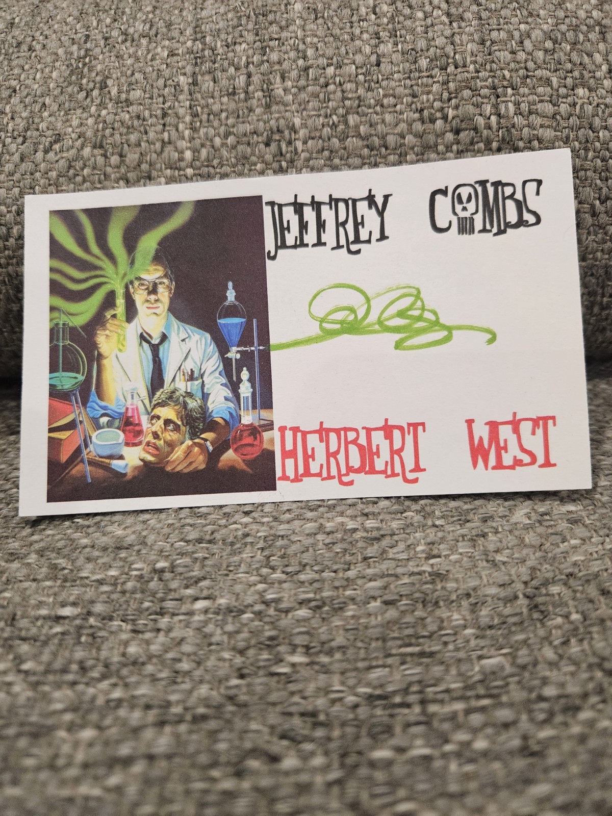 Jeffrey Combs – SIGNED – 3×5 Card – Re-Animator – Neon Green Ink!