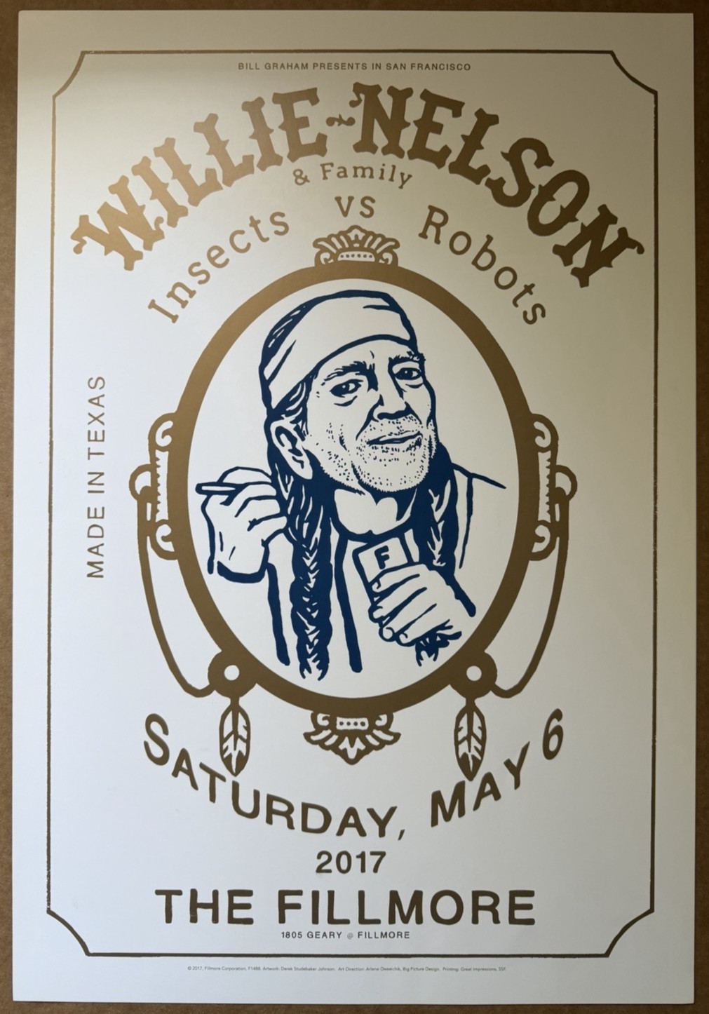 Willie Nelson & Family The Fillmore San Francisco 2017 Official Concert Poster