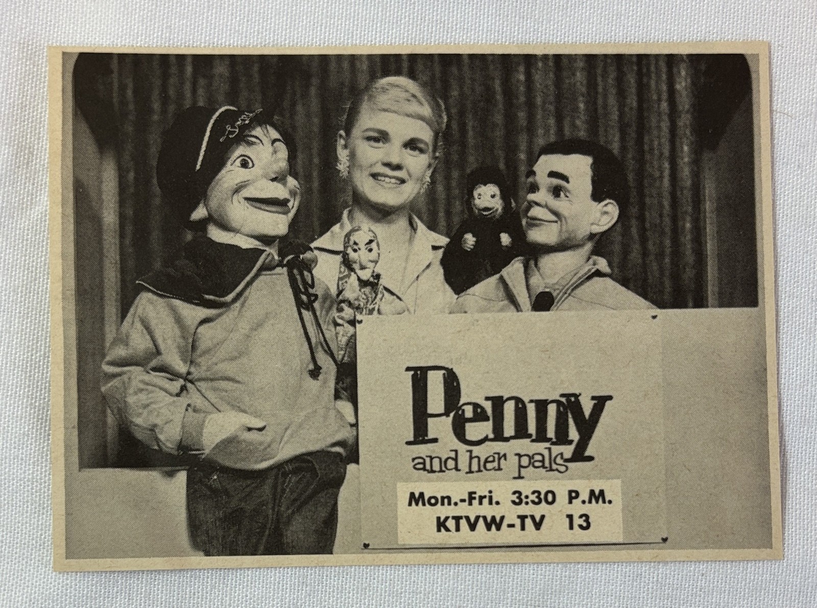 1960 KTVW tv ad ~ PENNY AND HER PALS ventriloquist and puppets