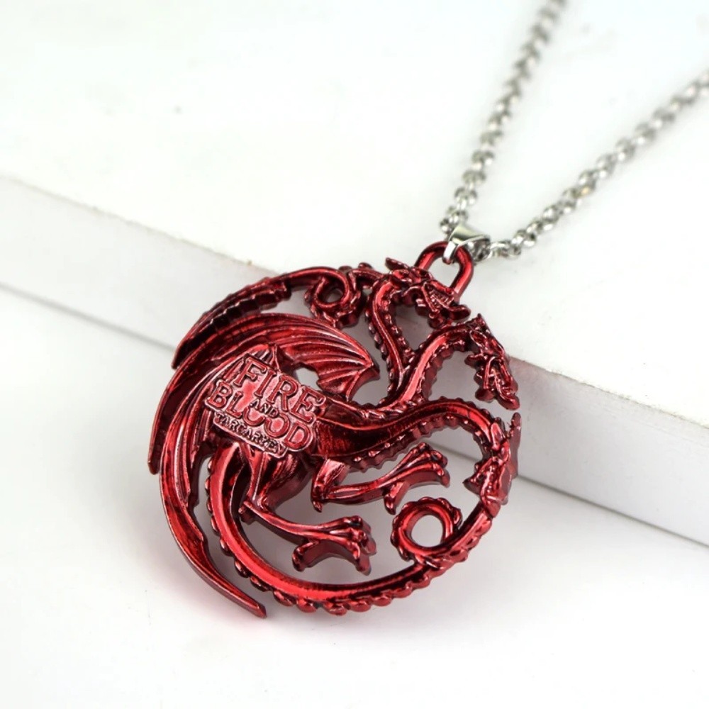 Game of Thrones House Targaryen Fire and Blood Dragon Pendant Necklace Red