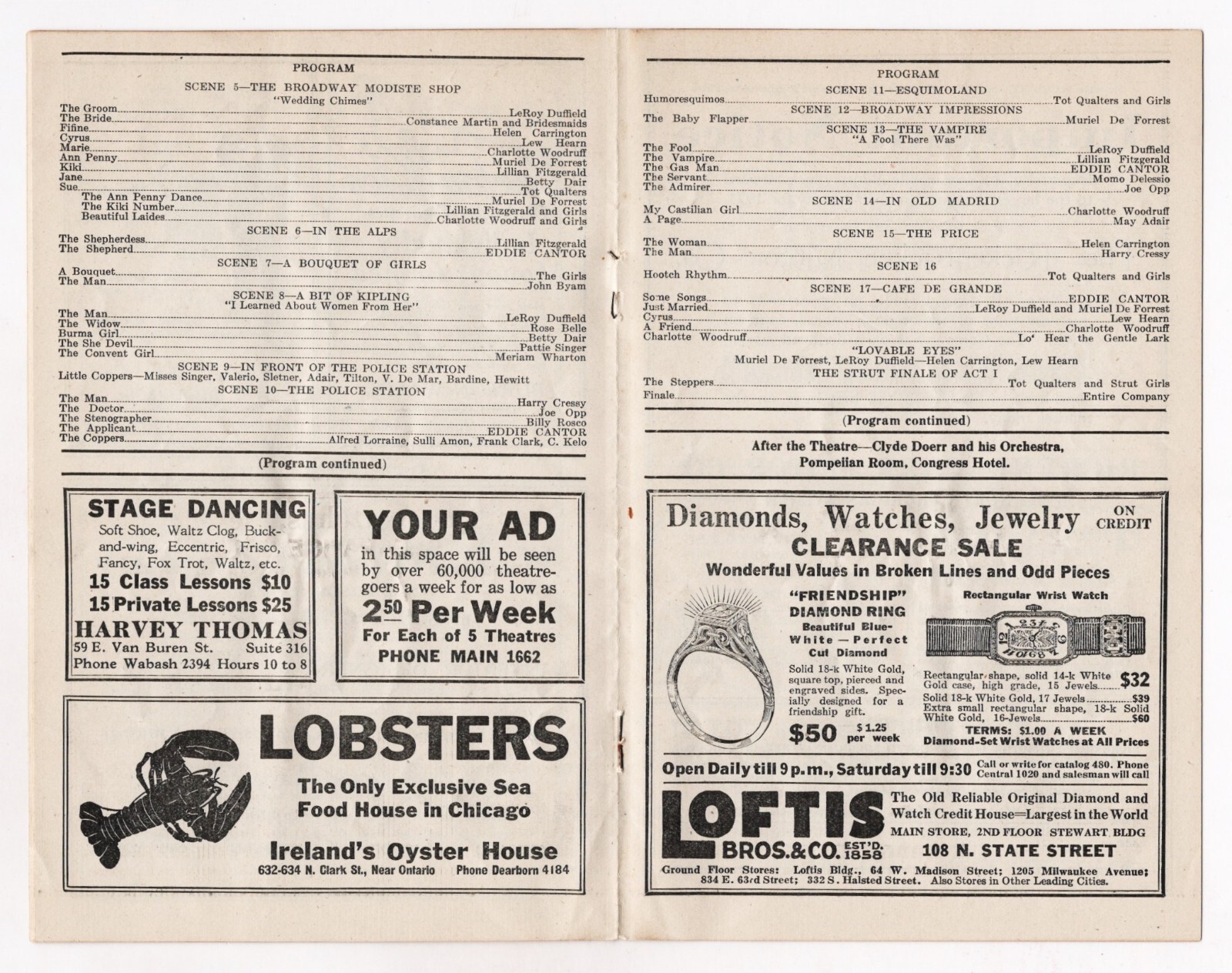 Eddie Cantor “MAKE IT SNAPPY” Apollo Theatre 1923 Chicago Program / Rare Insert