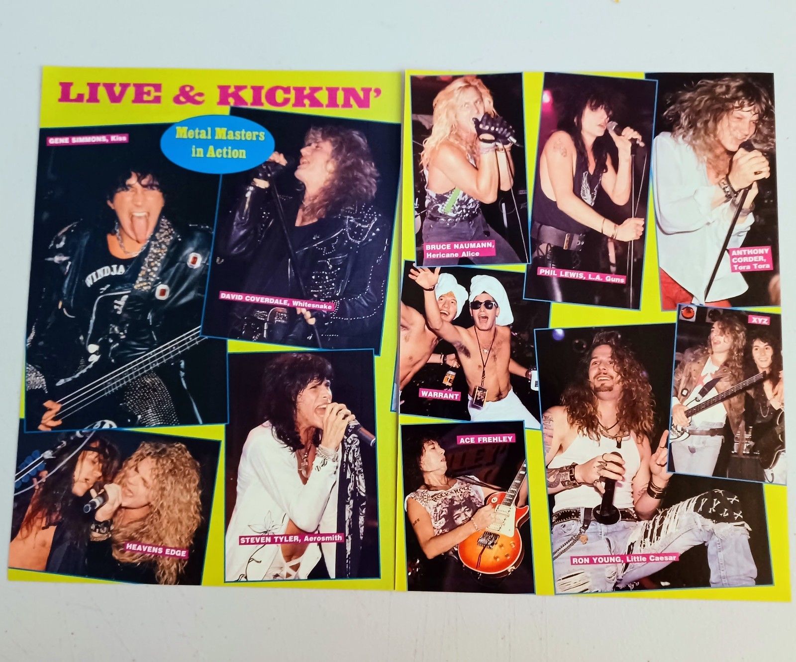 METAL MASTERS~1990 2-PAGE POSTER~PRINT MAGAZINE PINUP~KISS/LA GUNS/XYZ/WARRANT