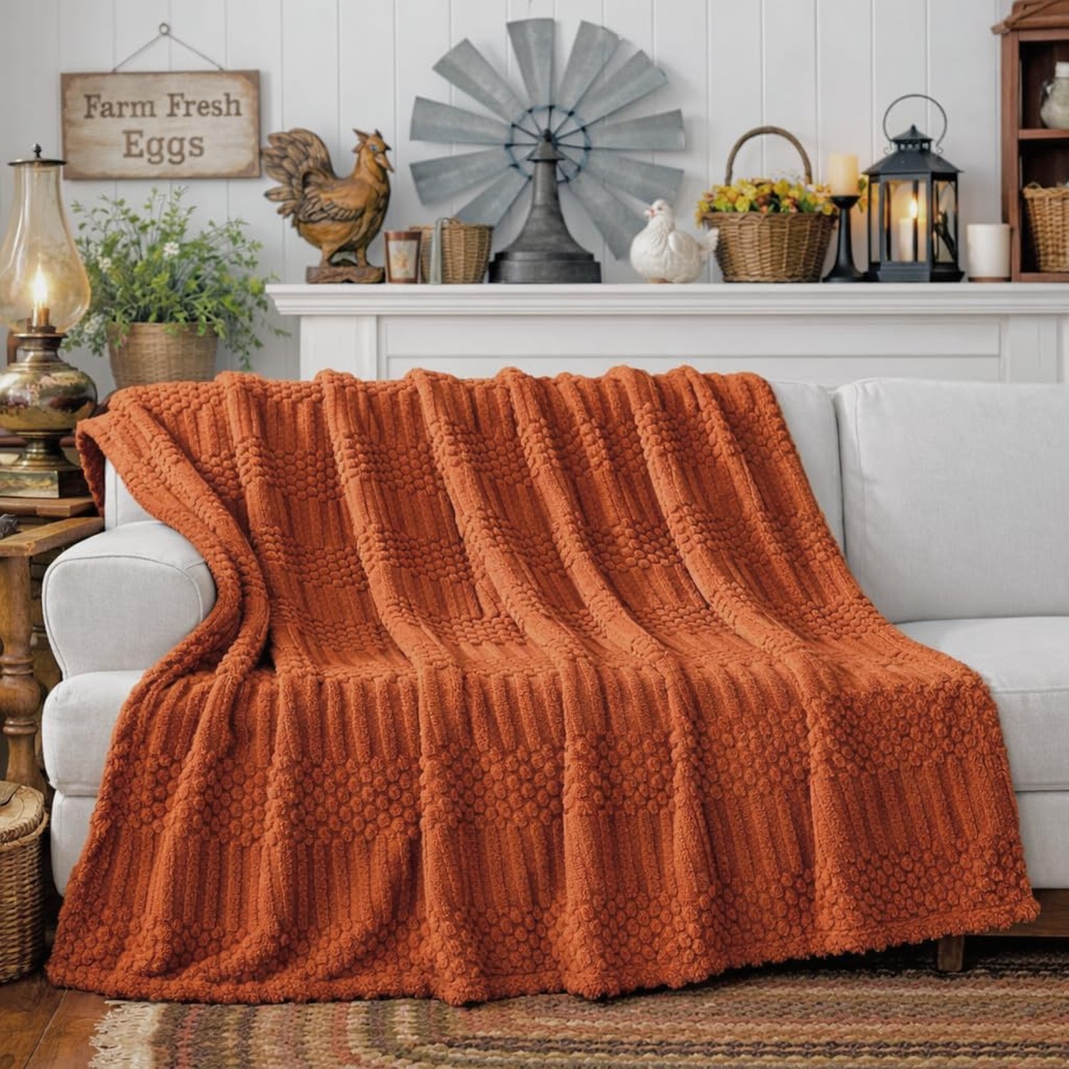 Rust Throw Blanket – Soft & Fluffy Fleece, Cute & Aesthetic, Perfect for Sofa…