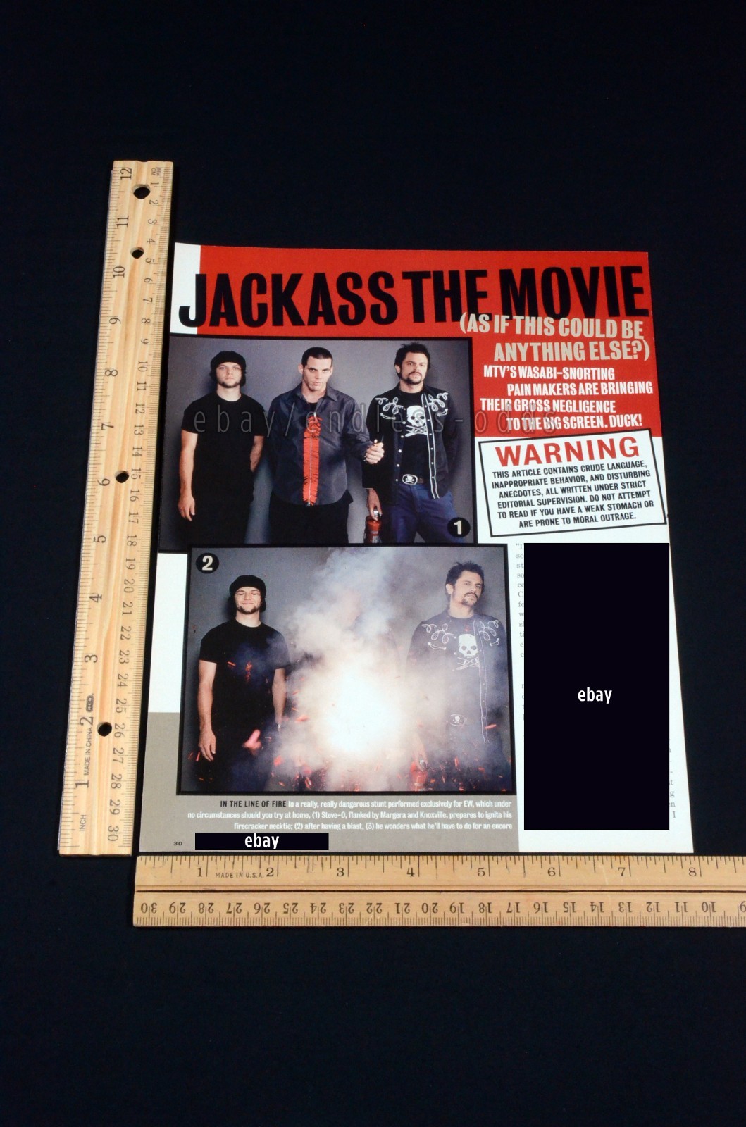 2002 Jackass the Movie Johnny Knoxville Bam Margera 4-pg Magazine Page Article