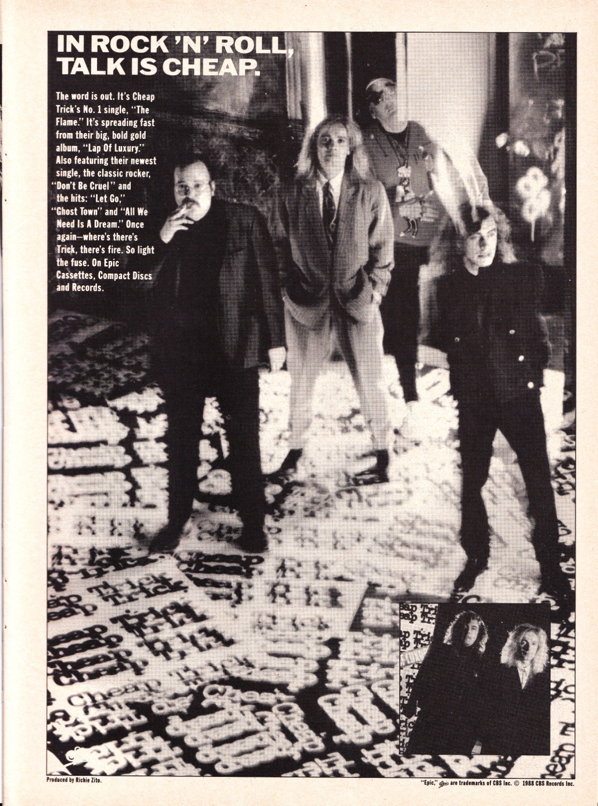 CHEAP TRICK~LAP OF LUXURY~1988 ALBUM PROMO~MAGAZINE PRINT AD ADVERT POSTER PINUP