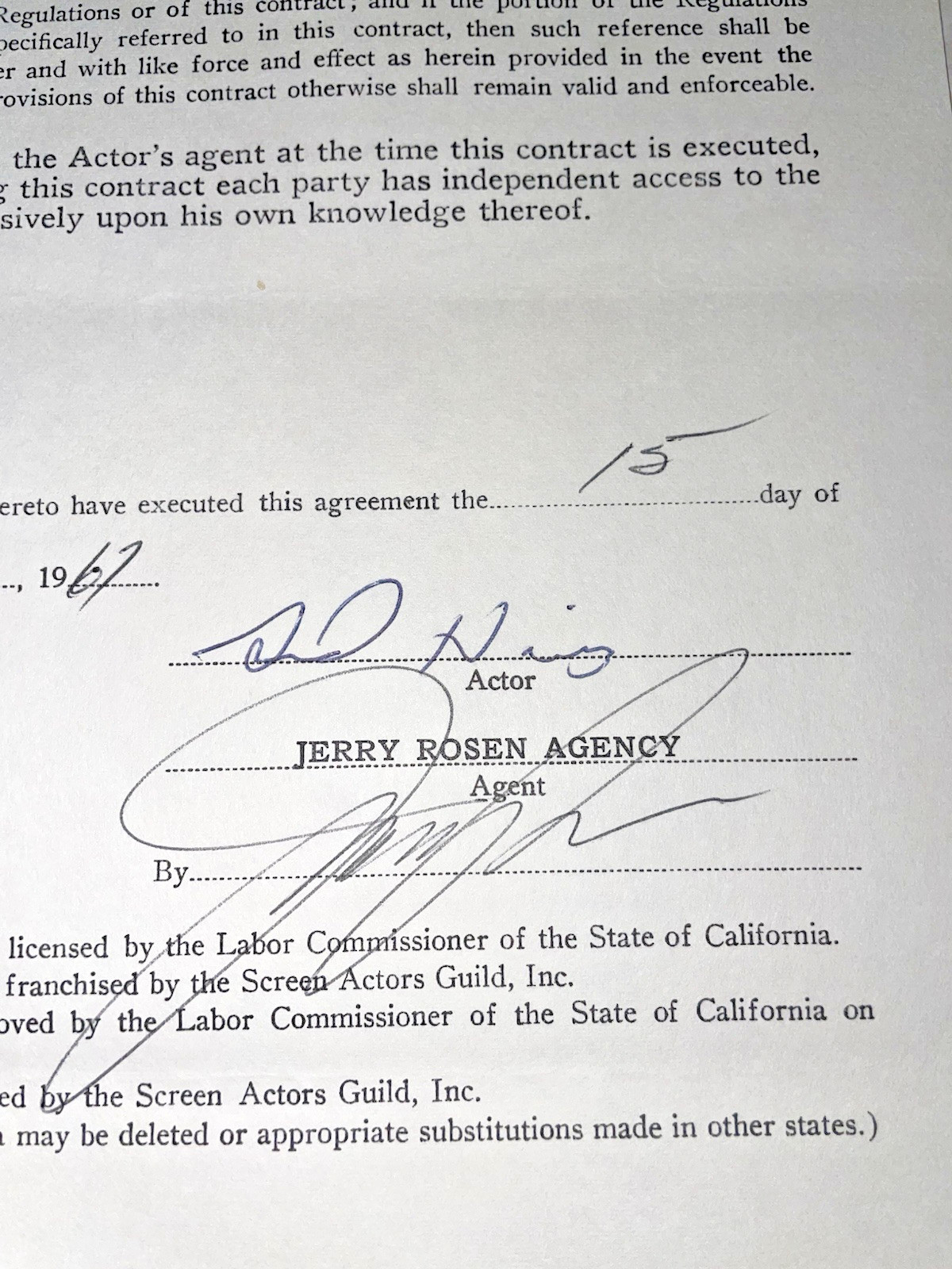 Original 1967 Sid Haig Signed Jerry Rosen Agency Artists’ Manager Contact