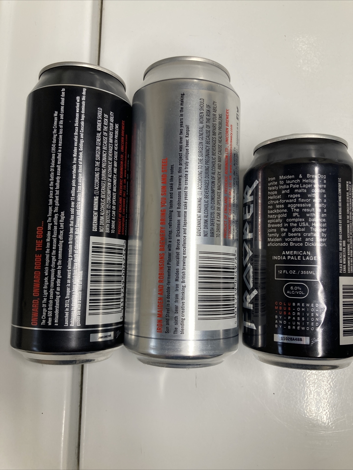 Iron Maiden Beer Cans Set Of 3 Trooper Sun And Steel Hellcat
