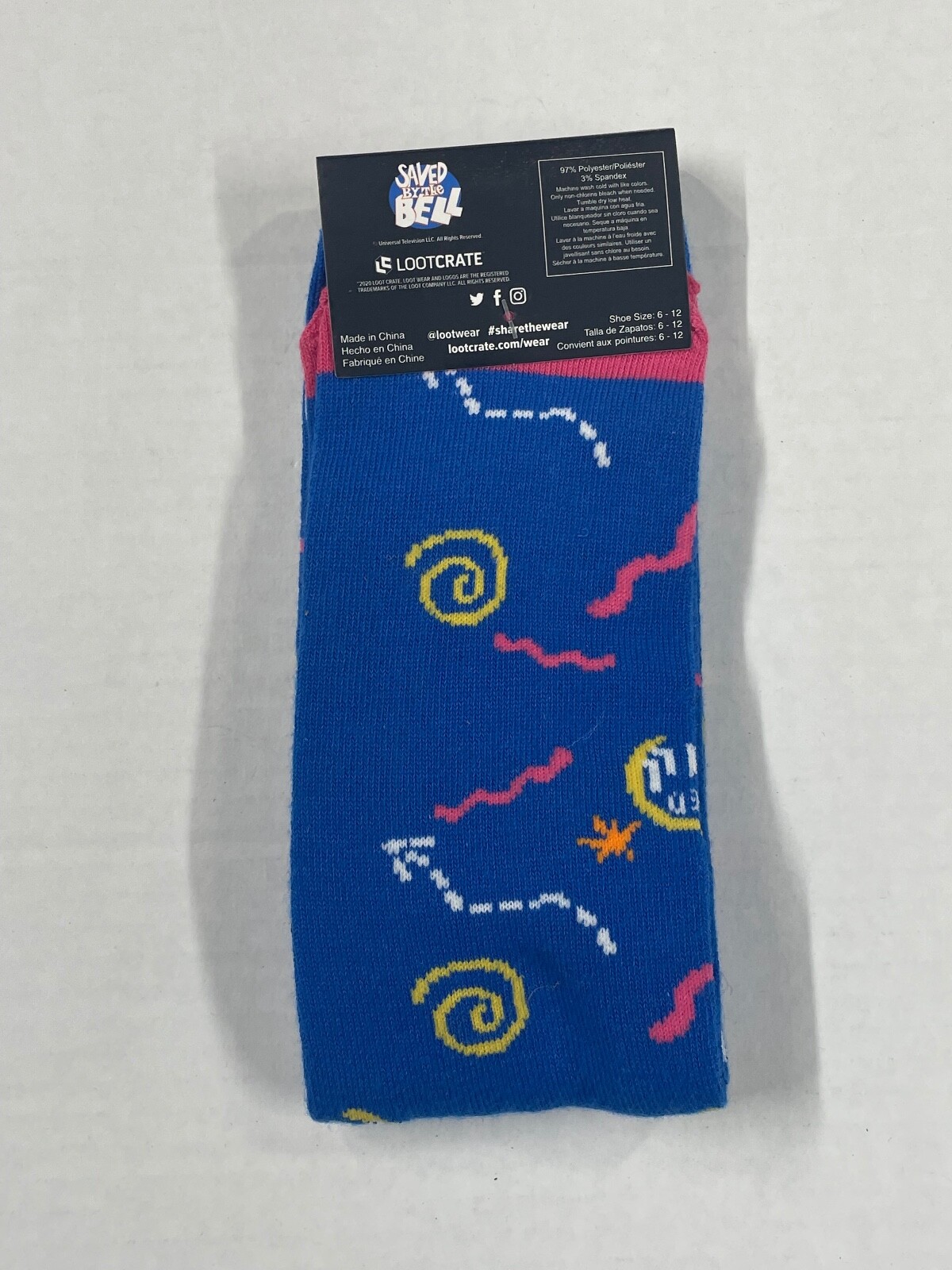 LOOTWEAR EXCLUSIVE CREW SAVED BY THE BELL SOCKS LOOTCRATE SHOE SIZE 6-12