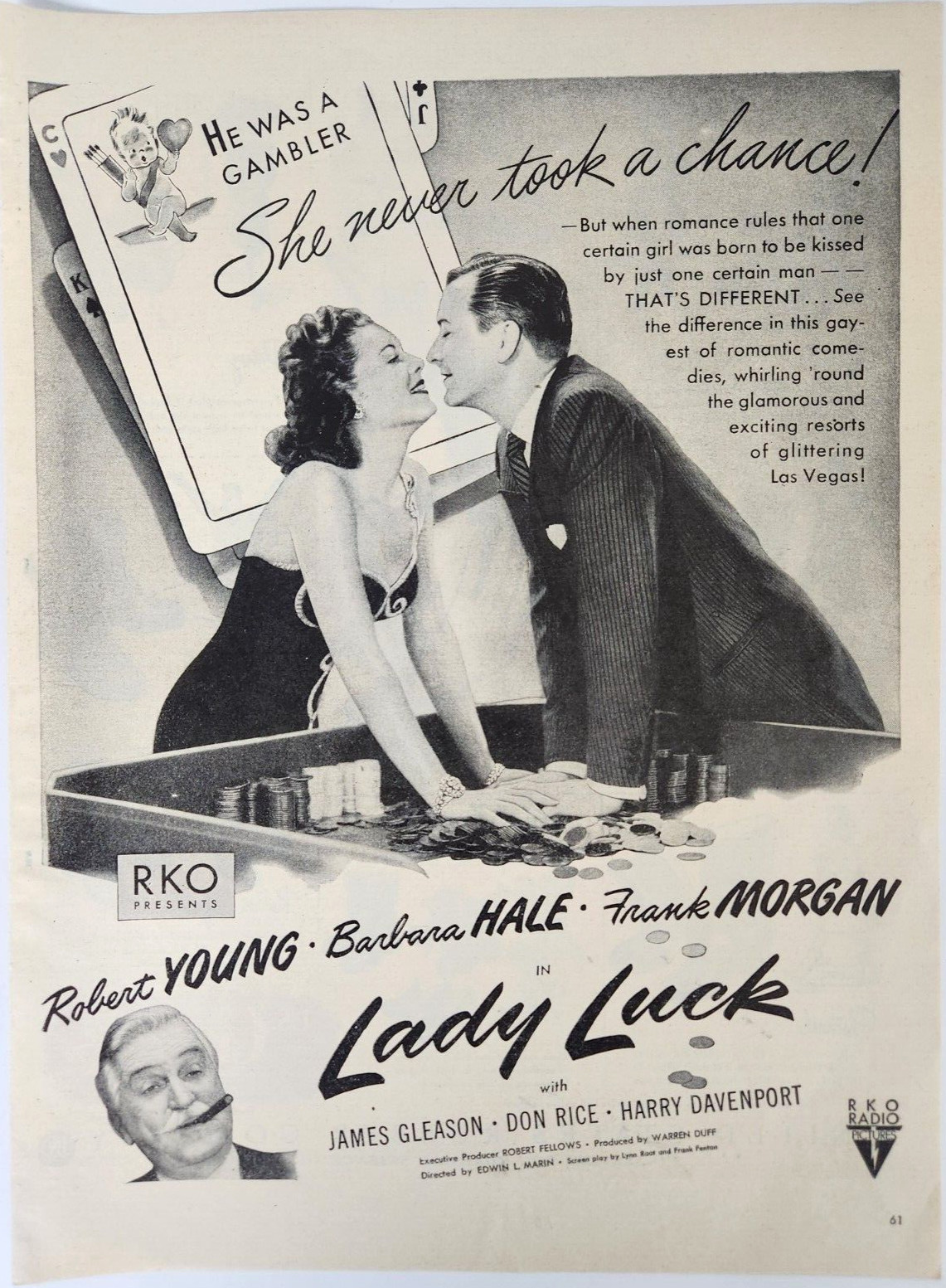 Lady Luck Robert Young Barbara Hale Vintage 1946 Movie Ad RKO Magazine Print