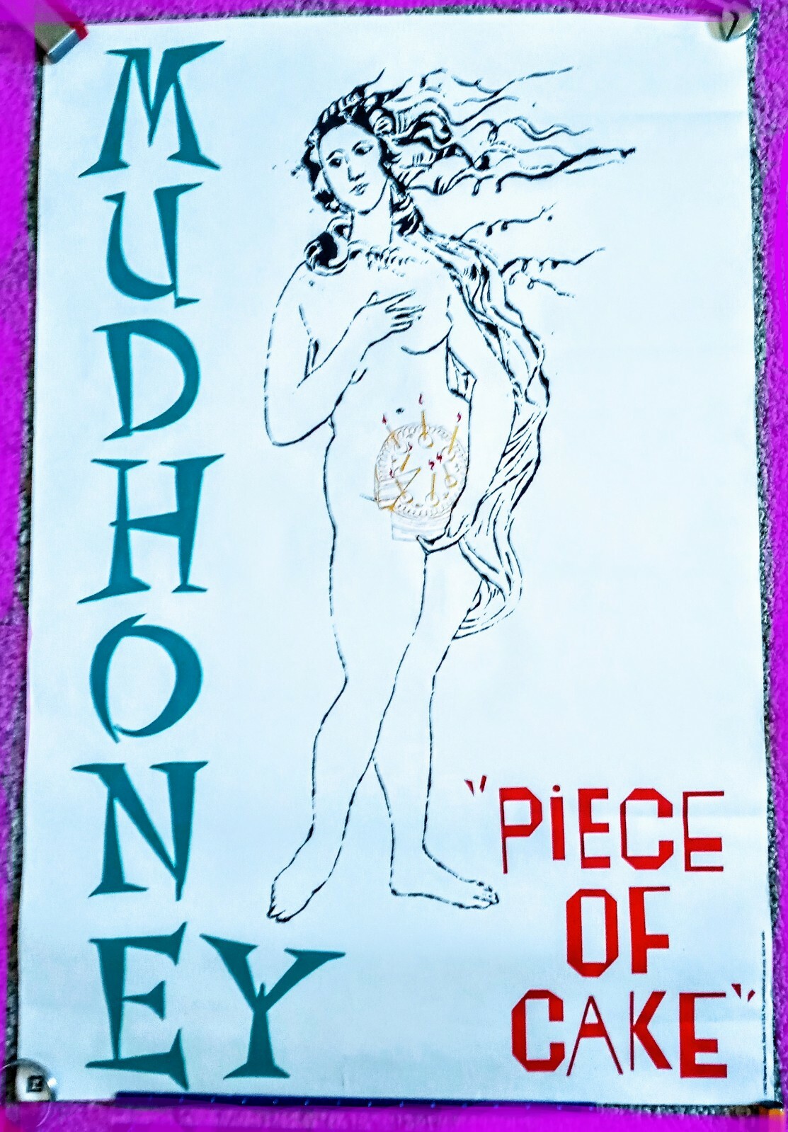 MUDHONEY 1992 PIECE OF CAKE – REAL! ORIGINAL PROMO POSTER 40 X 24″ Reprise Rec