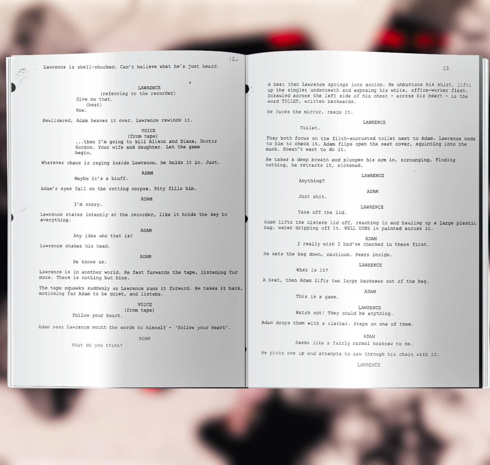 Saw Movie Script Signed- Autograph Reprints- Jigsaw- Saw Movie Screenplay