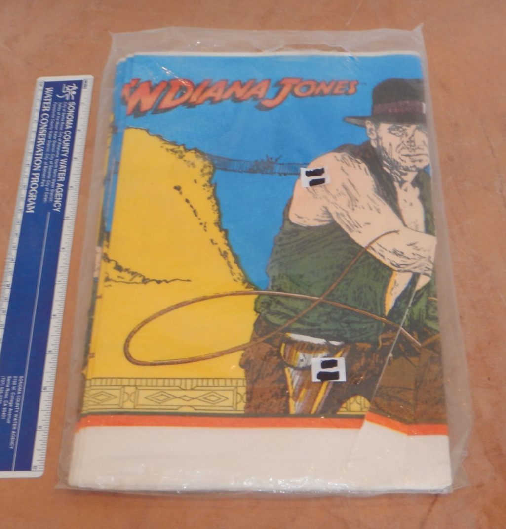 RARE, VINTAGE C.A. REED – INDIANA JONES TABLECLOTH, 52″ X 96″, NOS, SEALED