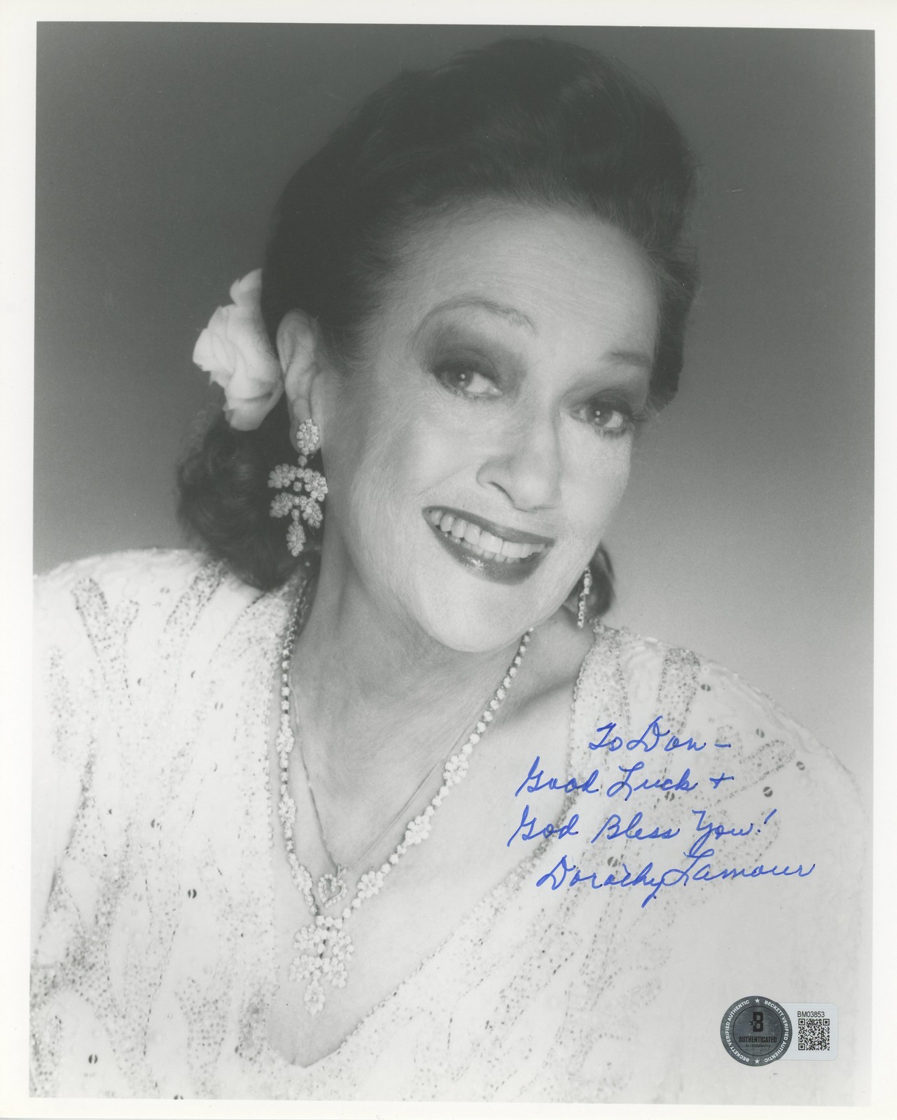 Dorothy Lamour The Hurricane Good Luck Authentic Signed 8×10 Photo BAS #BM03853