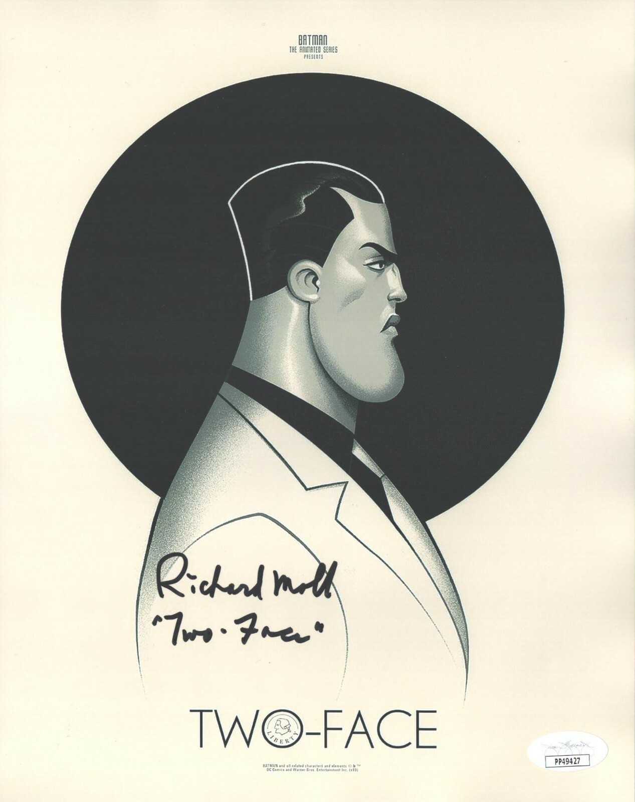 Richard Moll Signed 8×10 Batman Animated Series Two-Face Authentic Auto JSA COA
