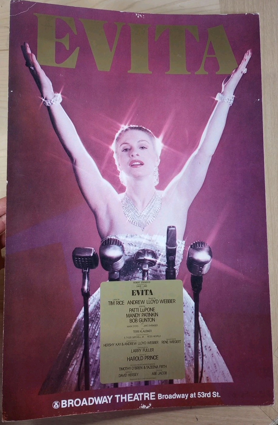 Original Broadway Theatre EVITA Window Card Poster 22″x 14″ Patti LuPone