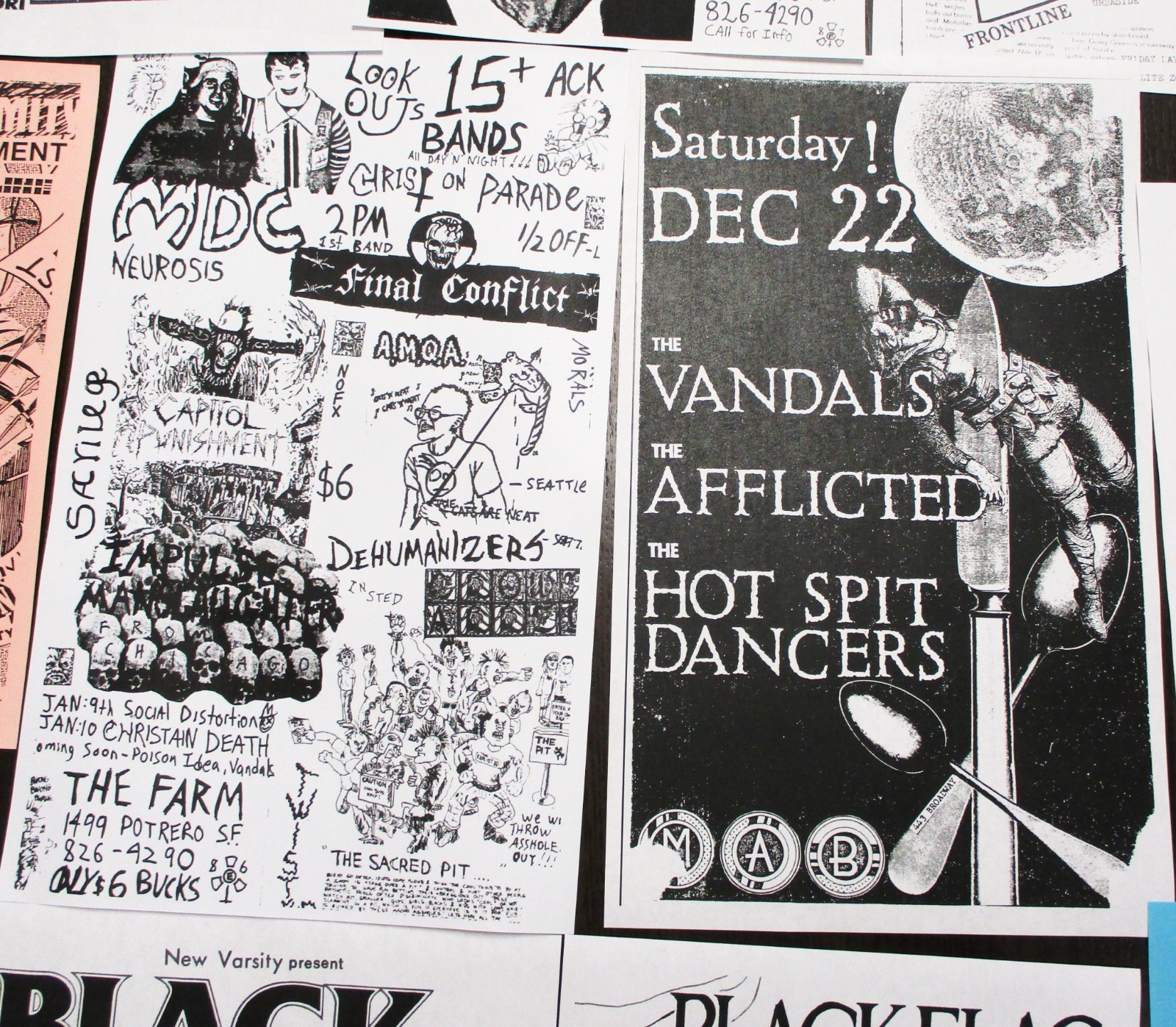 80s Punk and Hardcore Flyers – Repros – Black Flag MDC DRI – SF Bay Area – FP1